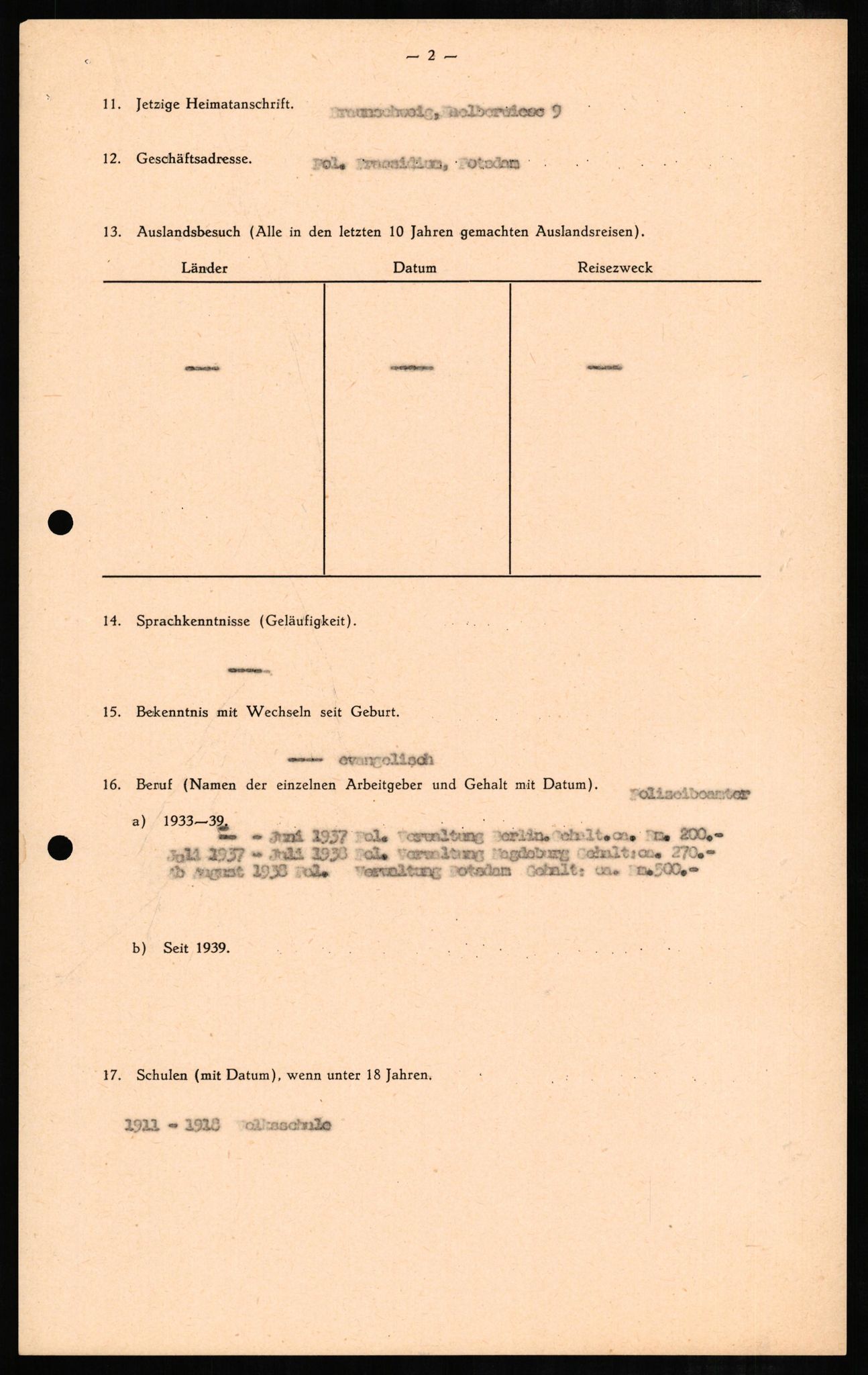 Forsvaret, Forsvarets overkommando II, RA/RAFA-3915/D/Db/L0006: CI Questionaires. Tyske okkupasjonsstyrker i Norge. Tyskere., 1945-1946, p. 101