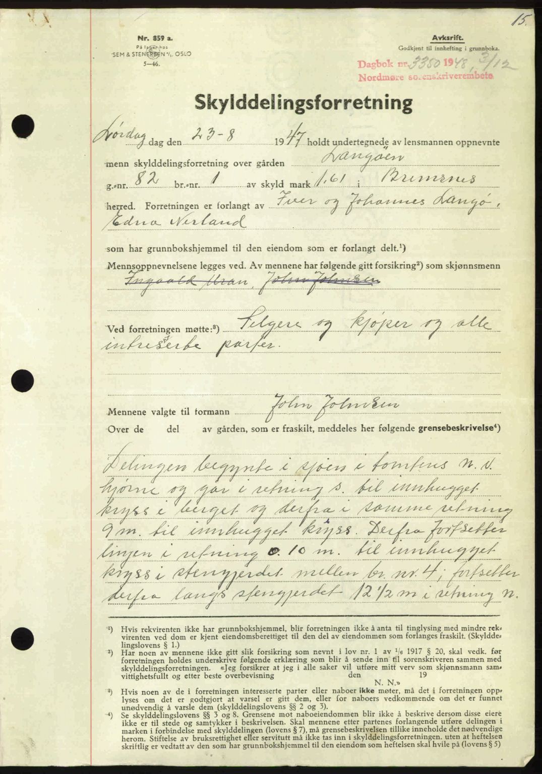 Nordmøre sorenskriveri, AV/SAT-A-4132/1/2/2Ca: Mortgage book no. A110, 1948-1949, Diary no: : 3350/1948