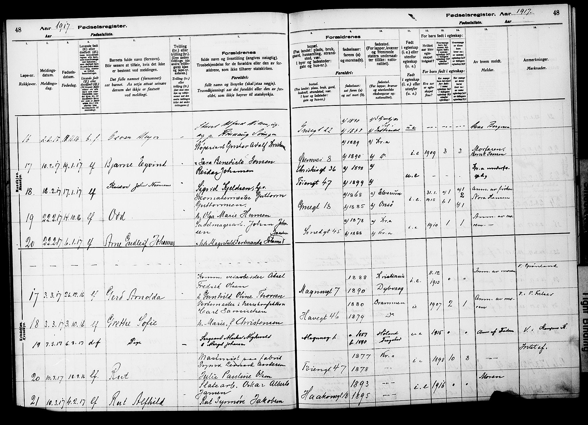 Kampen prestekontor Kirkebøker, SAO/A-10853/J/Ja/L0001: Birth register no. 1, 1916-1920, p. 48