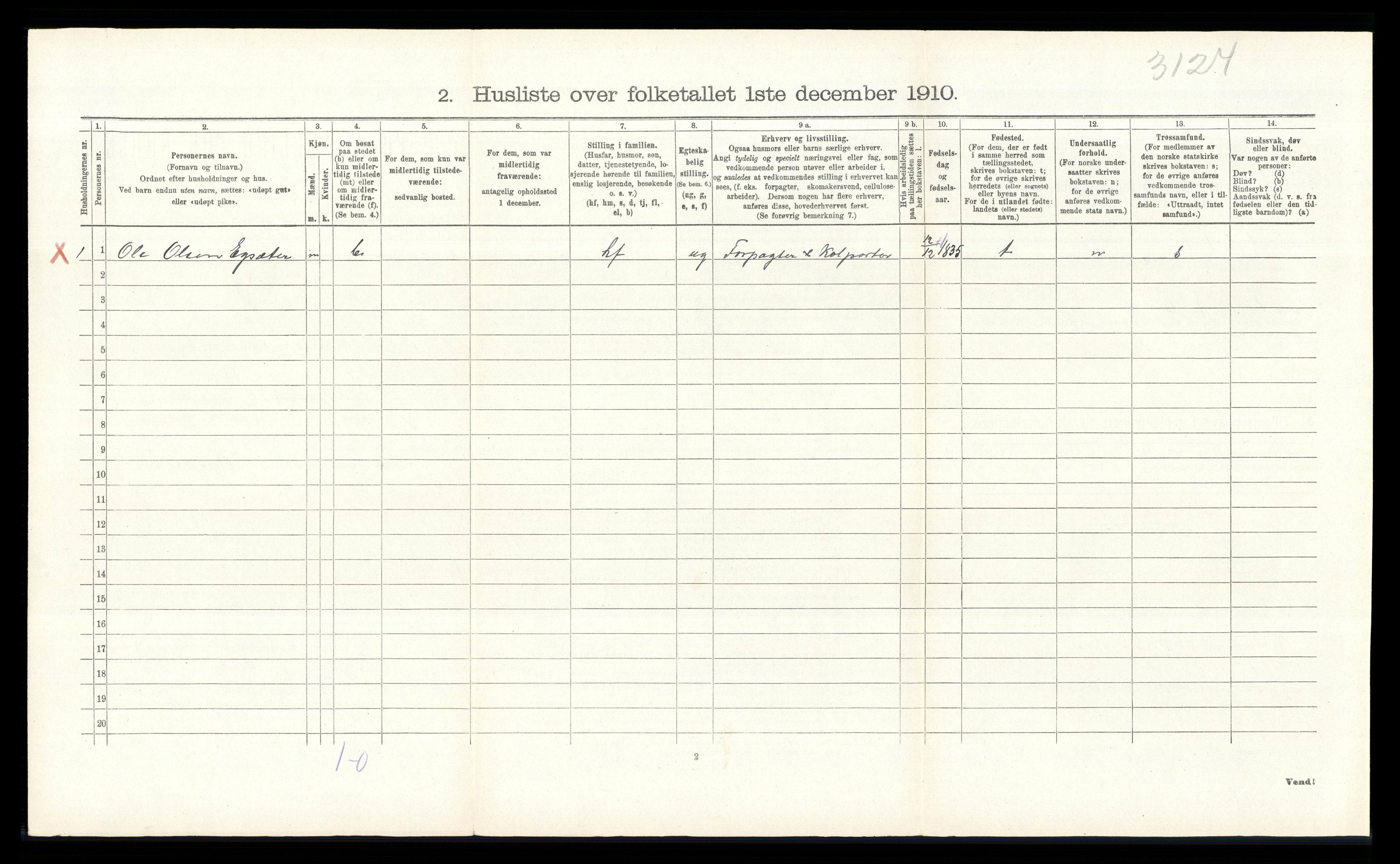 RA, 1910 census for Brandval, 1910, p. 1158