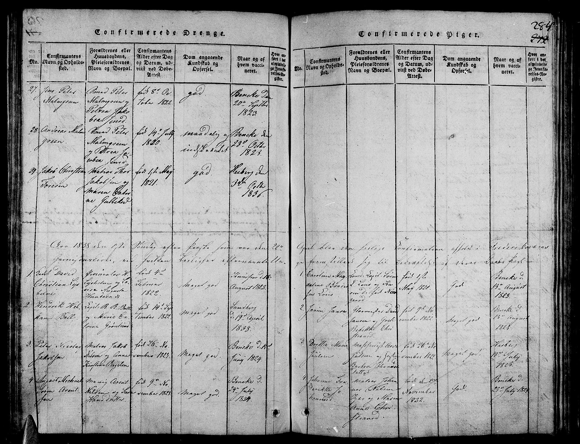 Stavern kirkebøker, AV/SAKO-A-318/G/Ga/L0001: Parish register (copy) no. 1, 1817-1841, p. 284