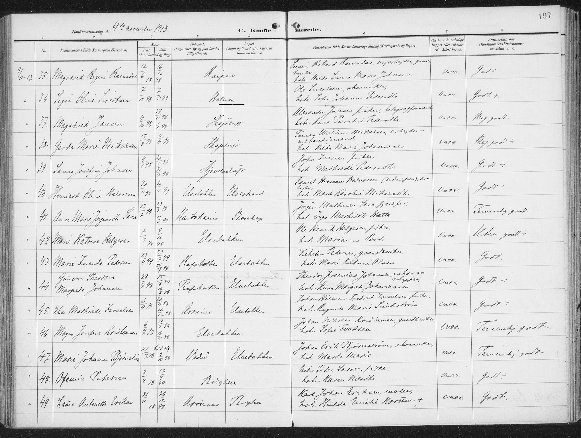 Alta sokneprestkontor, SATØ/S-1338/H/Ha/L0005.kirke: Parish register (official) no. 5, 1904-1918, p. 197