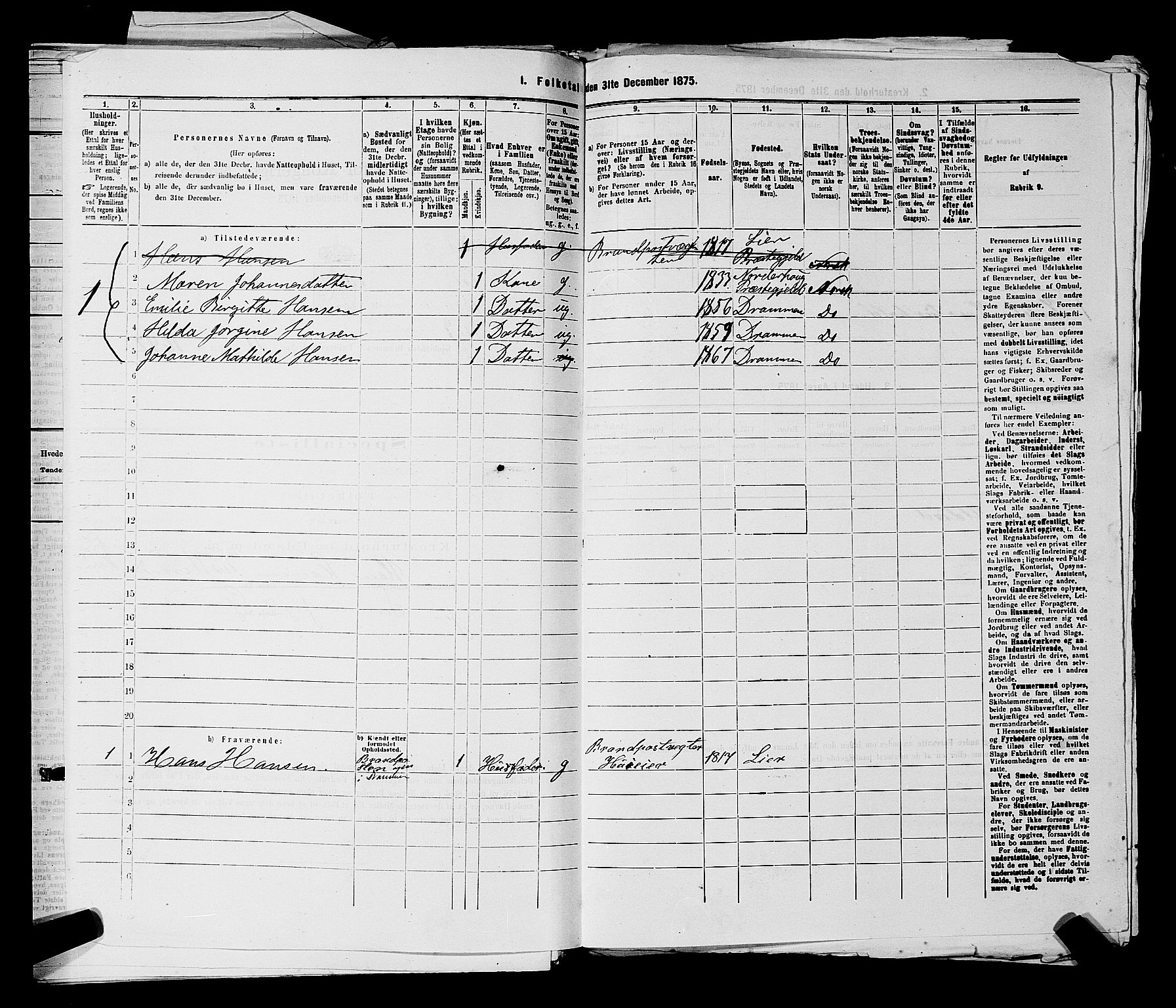 SAKO, 1875 census for 0602 Drammen, 1875, p. 1129