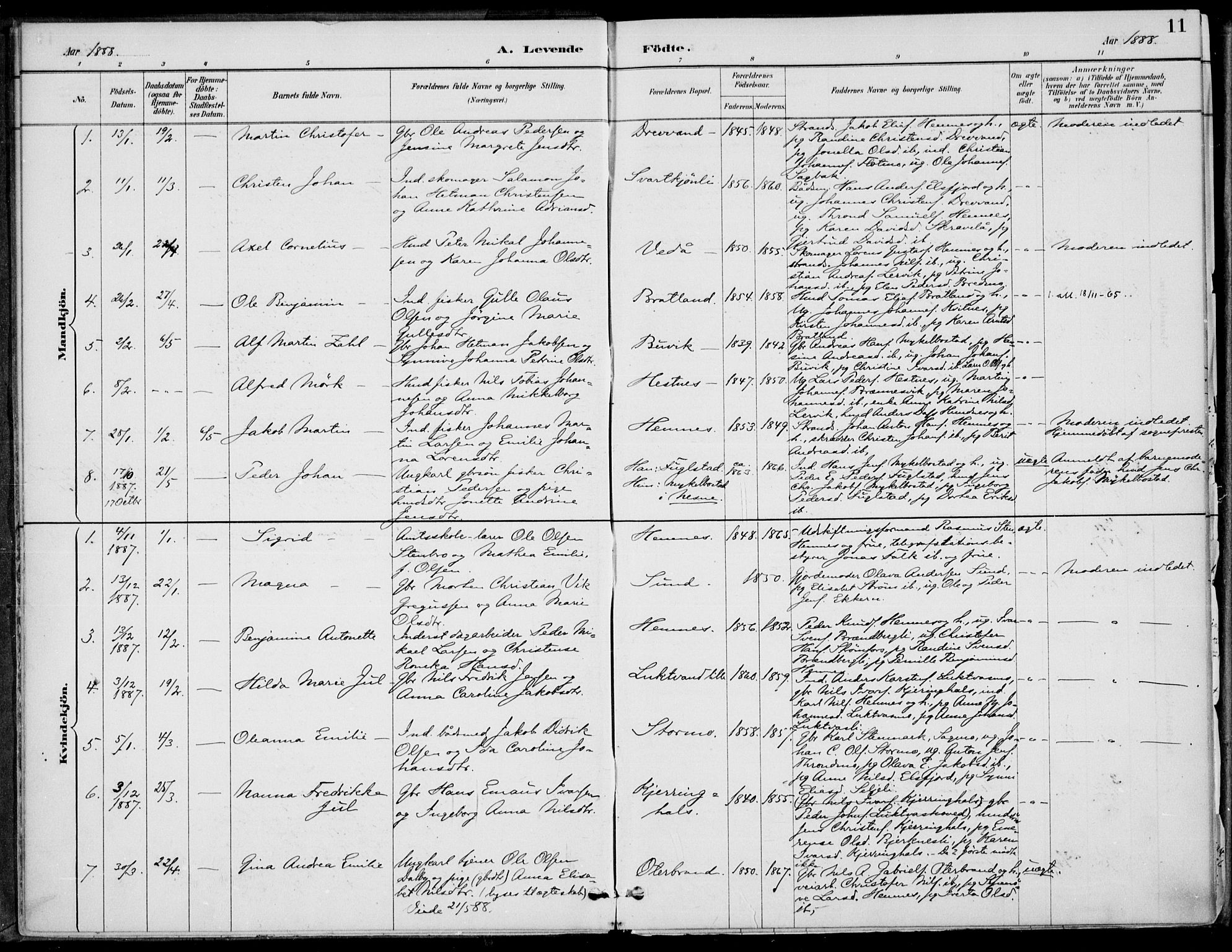 Ministerialprotokoller, klokkerbøker og fødselsregistre - Nordland, SAT/A-1459/825/L0362: Parish register (official) no. 825A16, 1886-1908, p. 11