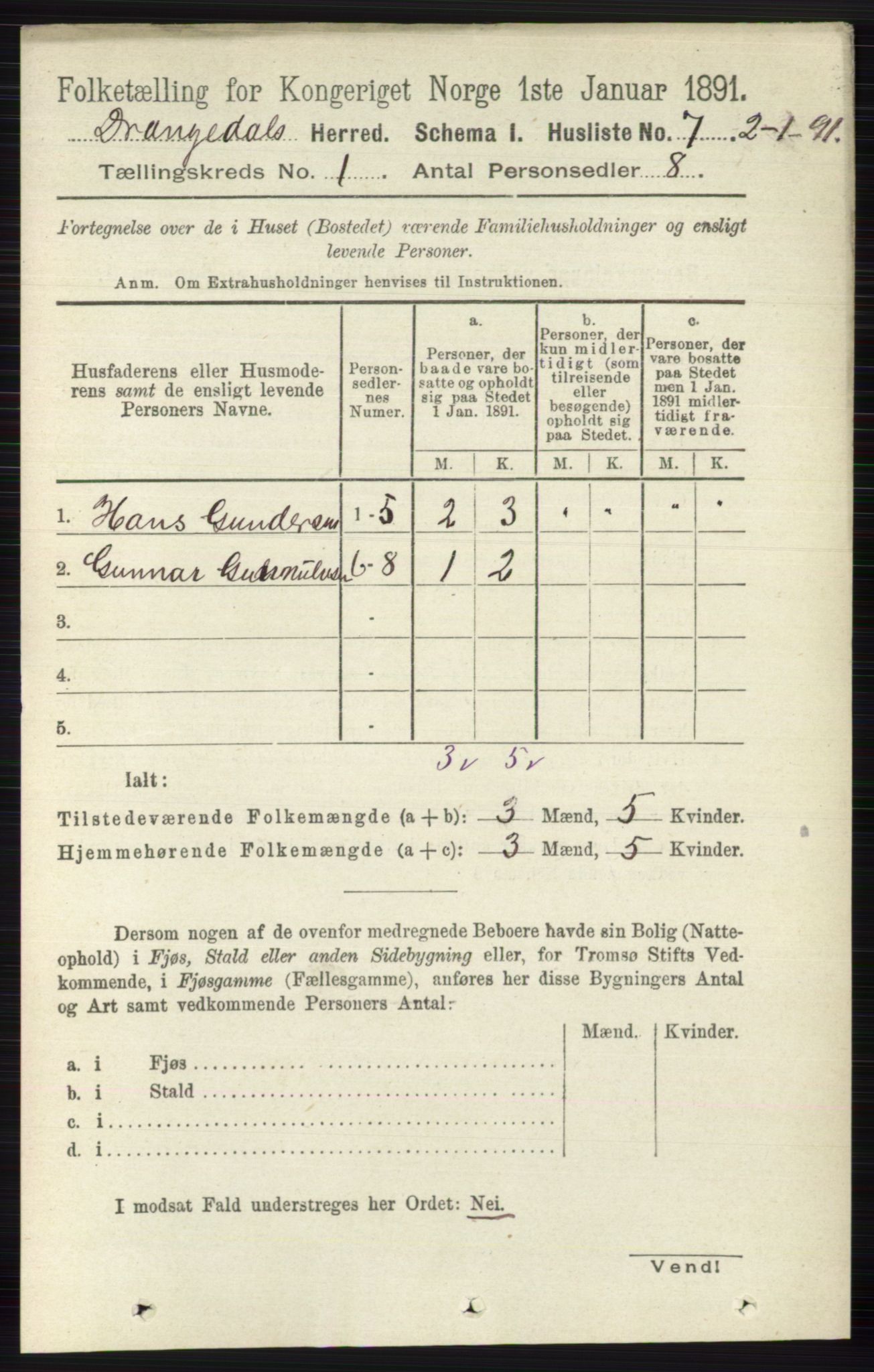 RA, 1891 census for 0817 Drangedal, 1891, p. 38