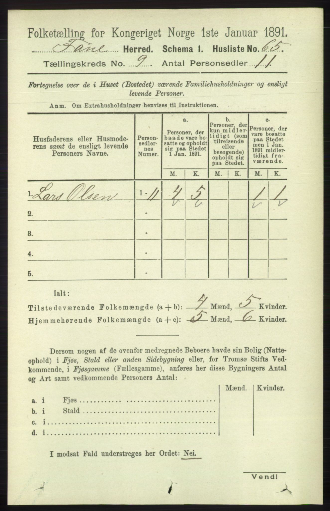 RA, 1891 census for 1249 Fana, 1891, p. 4817