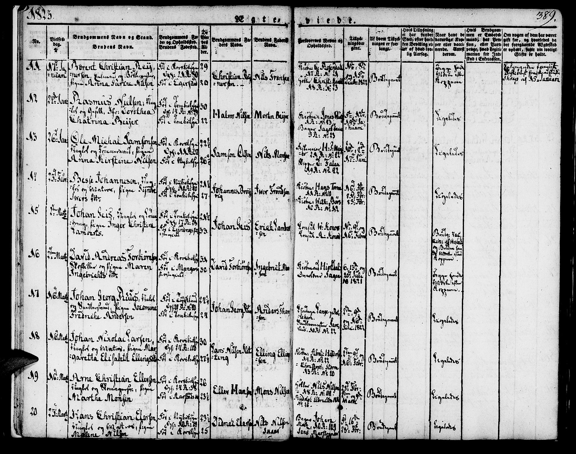 Domkirken sokneprestembete, AV/SAB-A-74801/H/Haa/L0012: Parish register (official) no. A 12, 1821-1840, p. 389