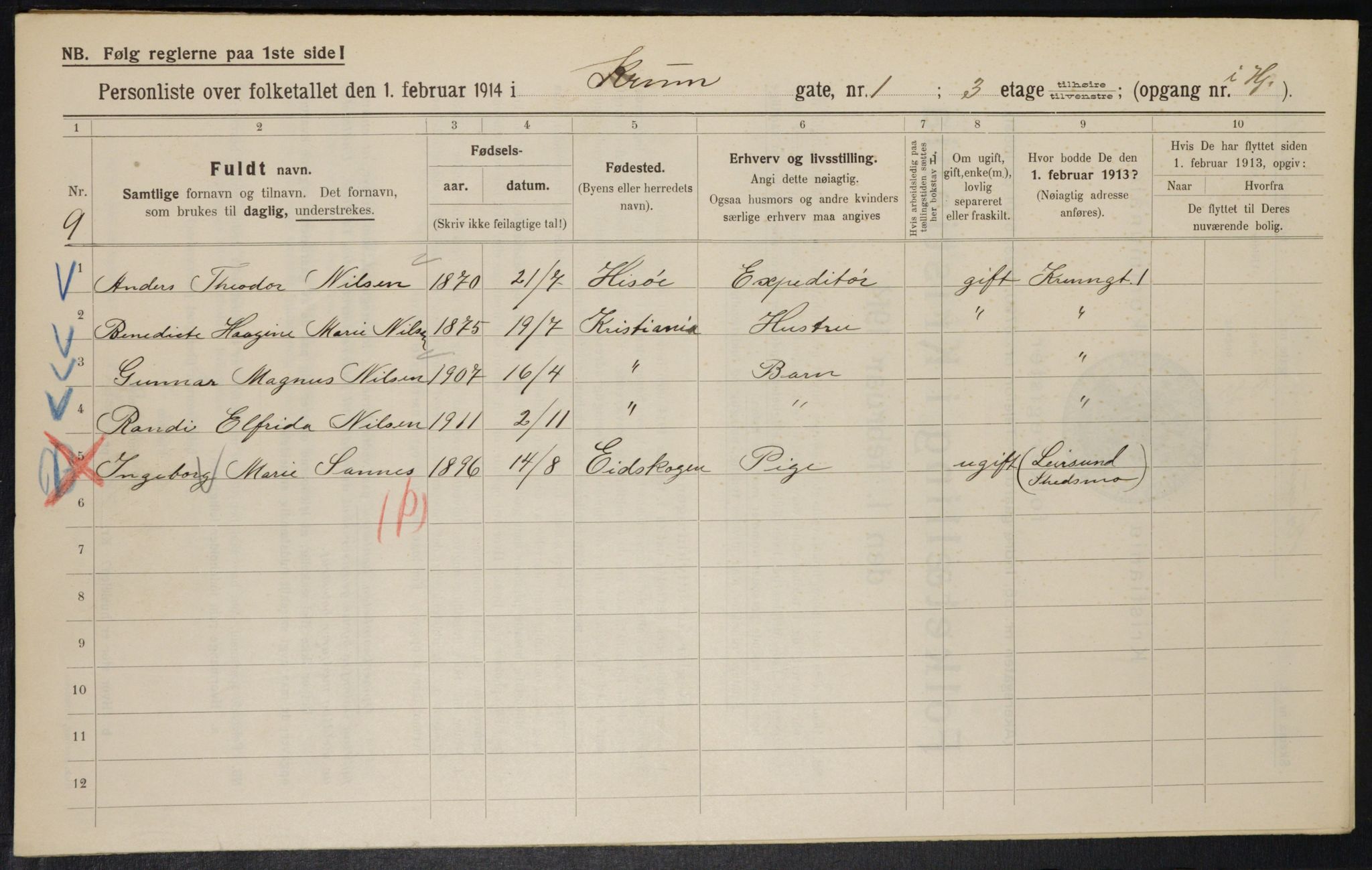 OBA, Municipal Census 1914 for Kristiania, 1914, p. 54645