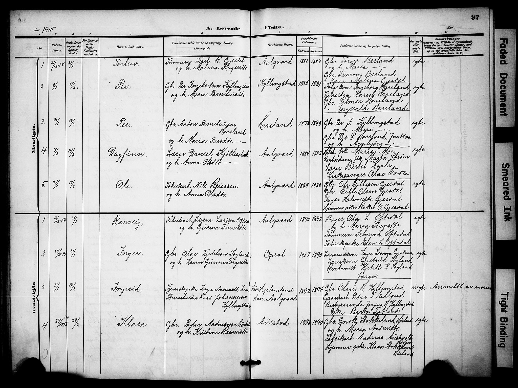 Lye sokneprestkontor, SAST/A-101794/001/30BB/L0009: Parish register (copy) no. B 9, 1902-1923, p. 97