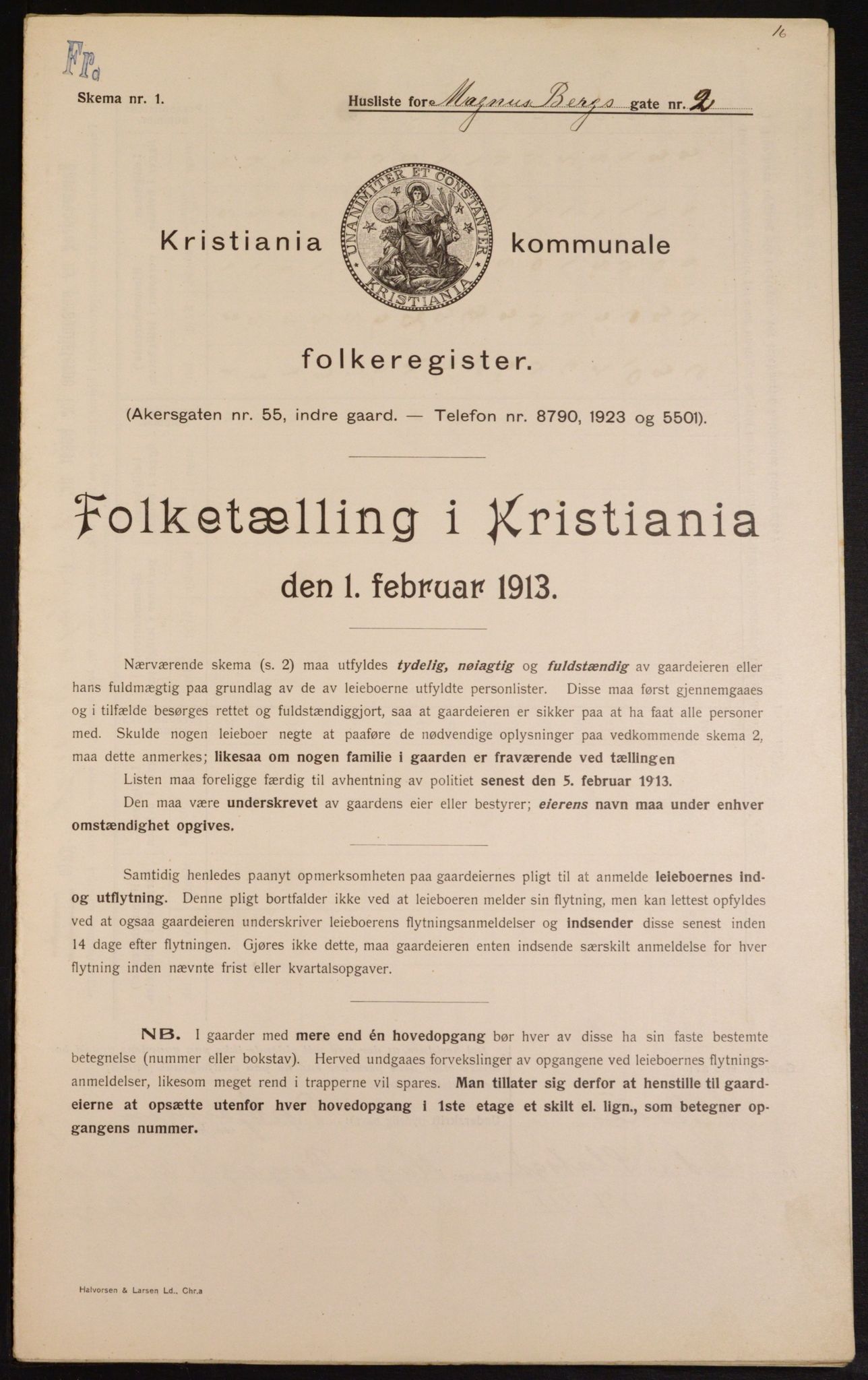 OBA, Municipal Census 1913 for Kristiania, 1913, p. 58861