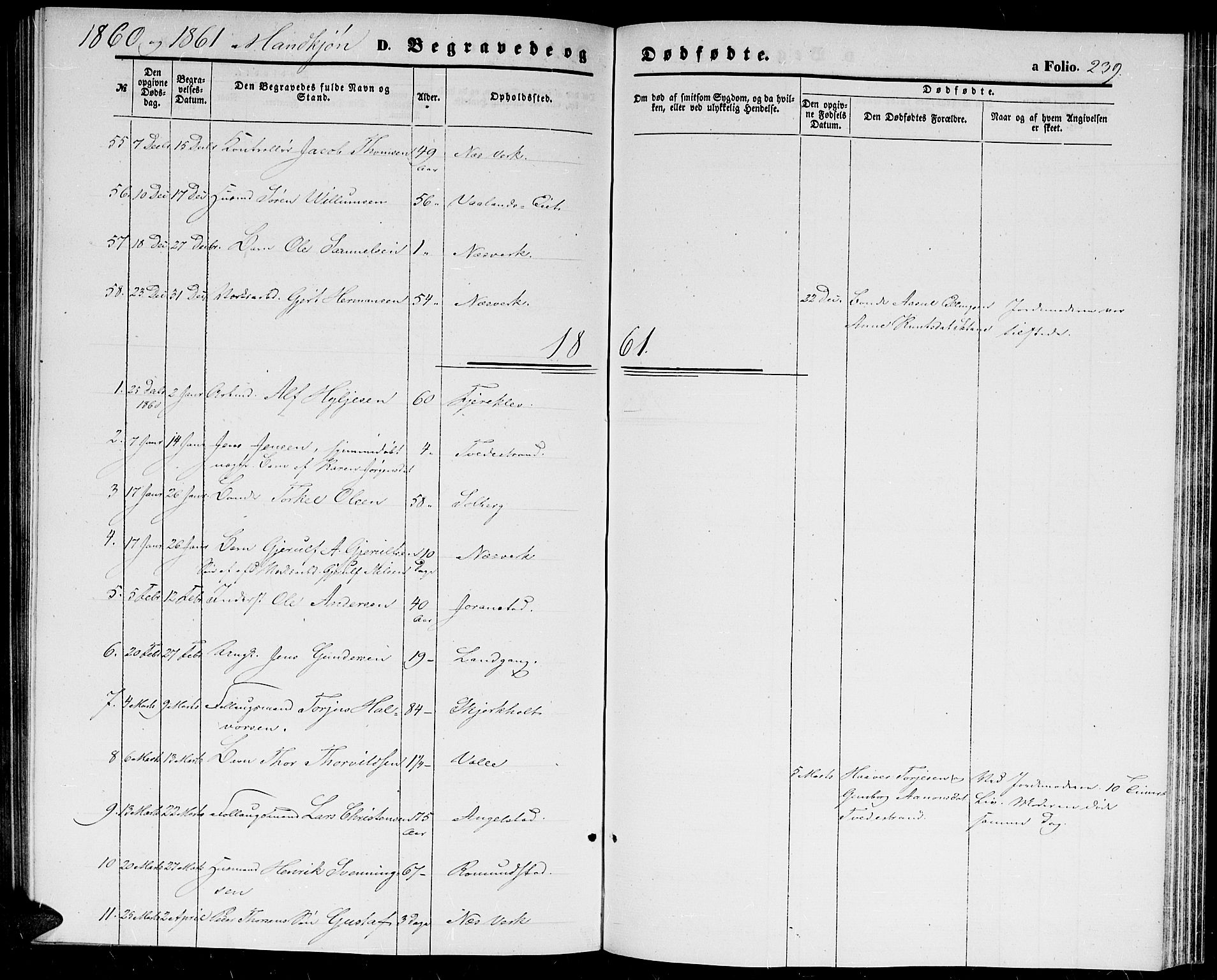 Holt sokneprestkontor, AV/SAK-1111-0021/F/Fb/L0008: Parish register (copy) no. B 8, 1858-1871, p. 239