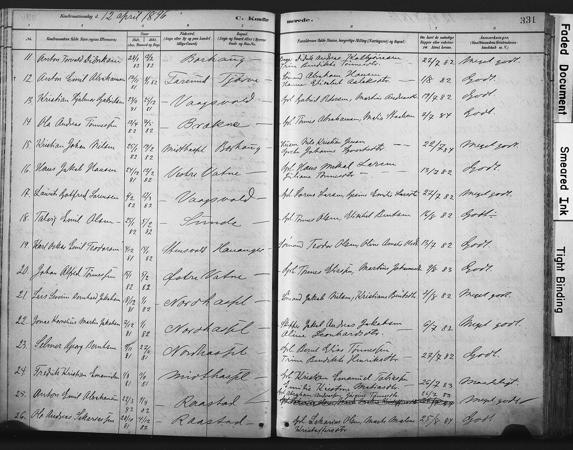 Lista sokneprestkontor, AV/SAK-1111-0027/F/Fa/L0012: Parish register (official) no. A 12, 1879-1903, p. 331