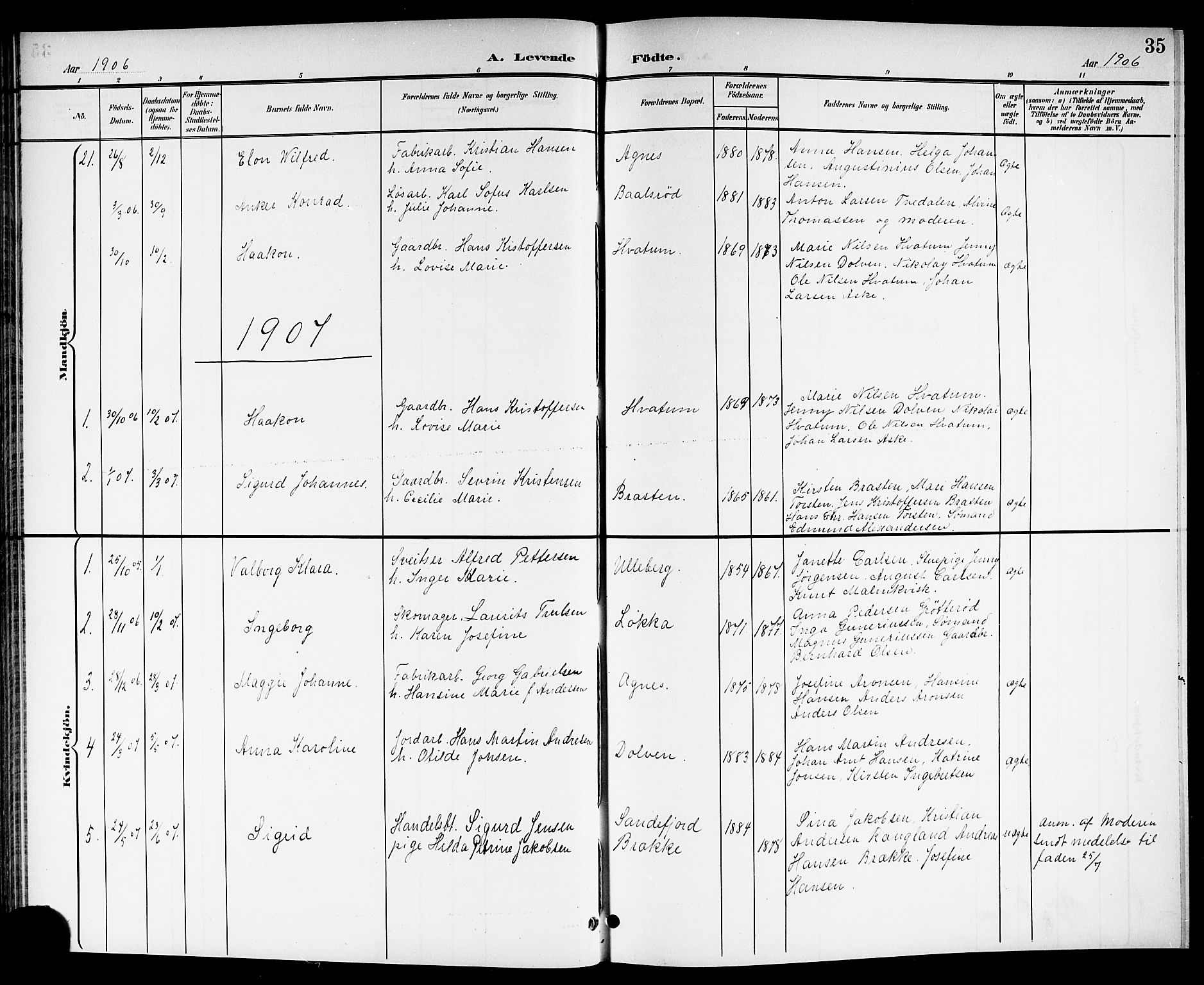 Brunlanes kirkebøker, SAKO/A-342/G/Ga/L0004: Parish register (copy) no. I 4, 1898-1921, p. 35