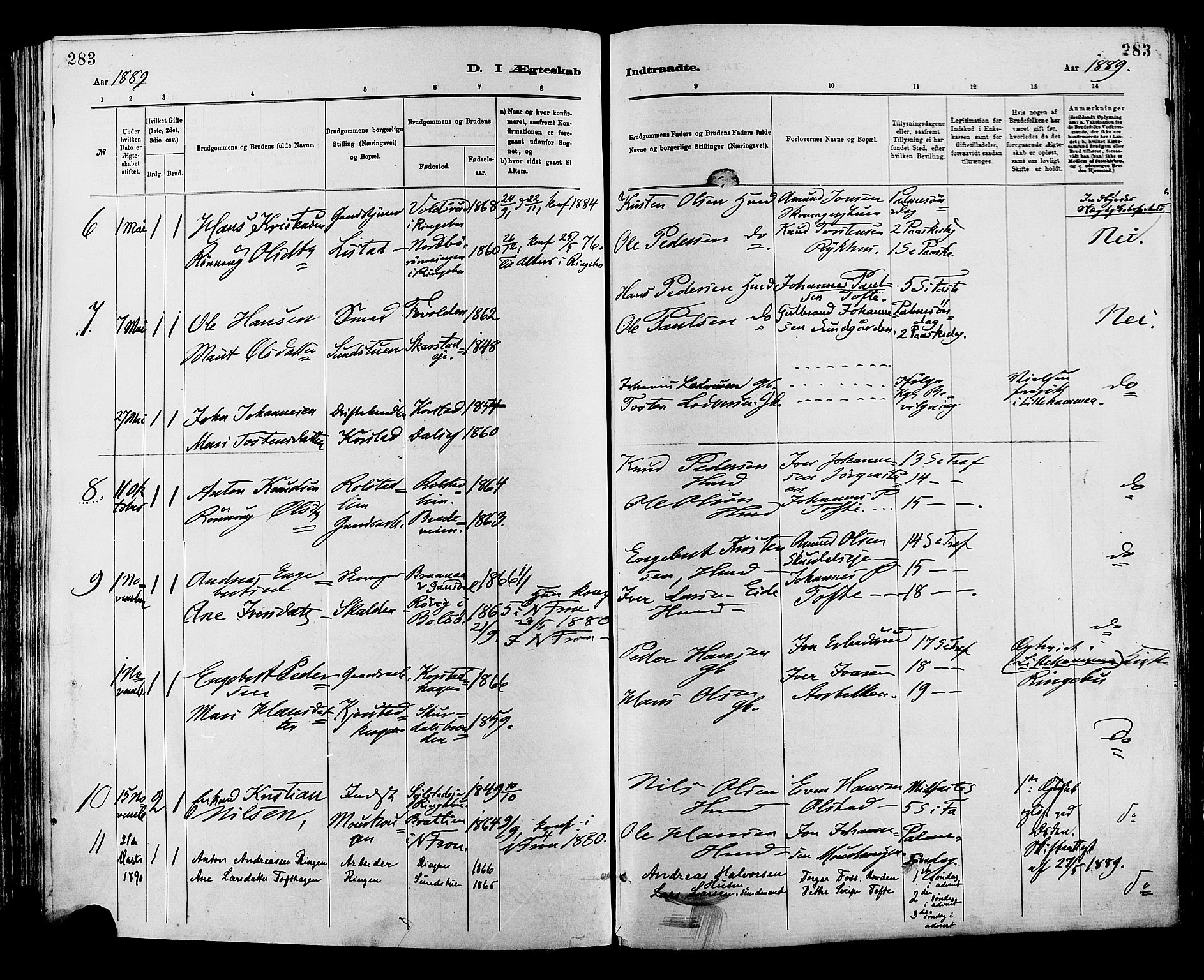 Sør-Fron prestekontor, AV/SAH-PREST-010/H/Ha/Haa/L0003: Parish register (official) no. 3, 1881-1897, p. 283