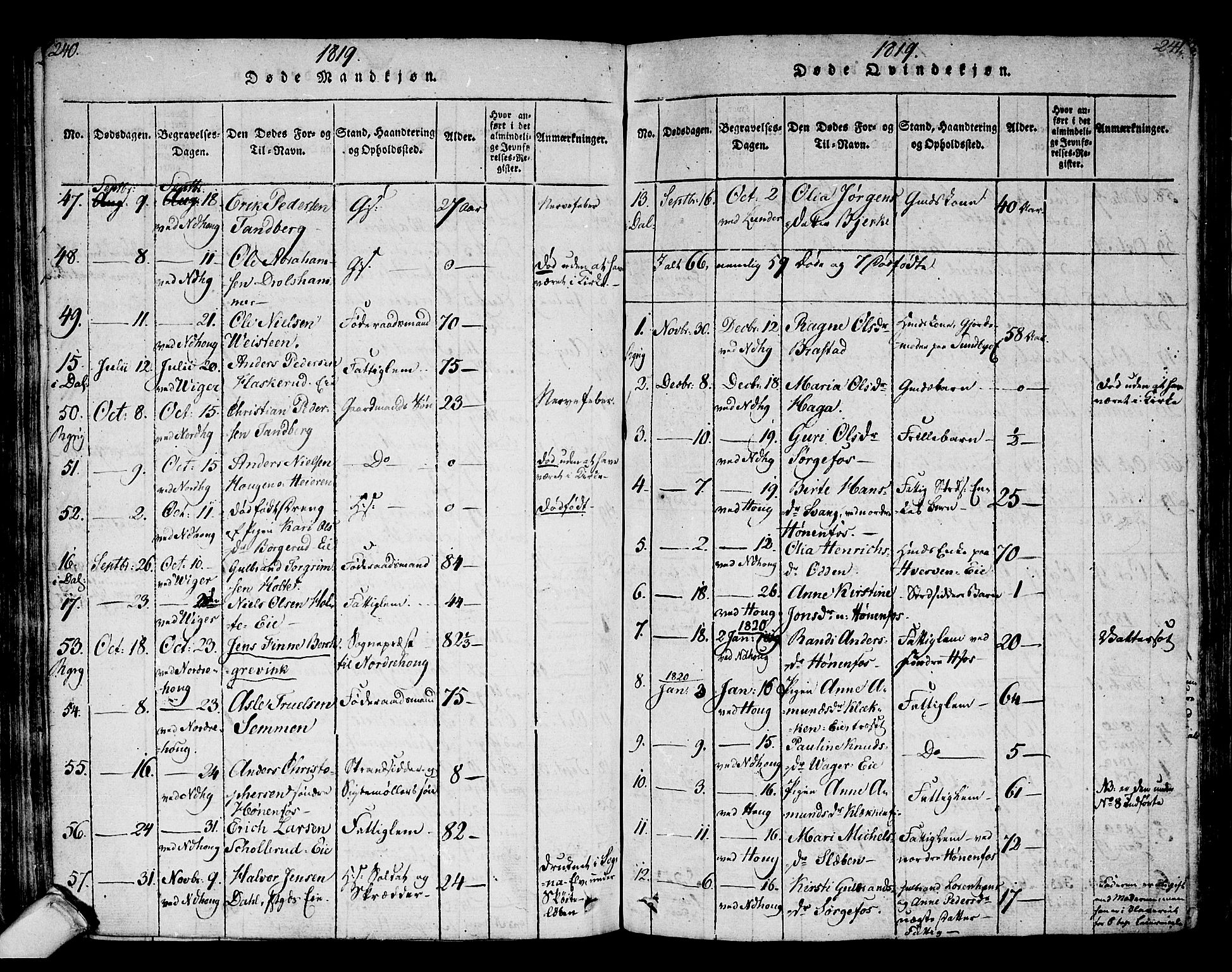 Norderhov kirkebøker, SAKO/A-237/F/Fa/L0008: Parish register (official) no. 8, 1814-1833, p. 240-241