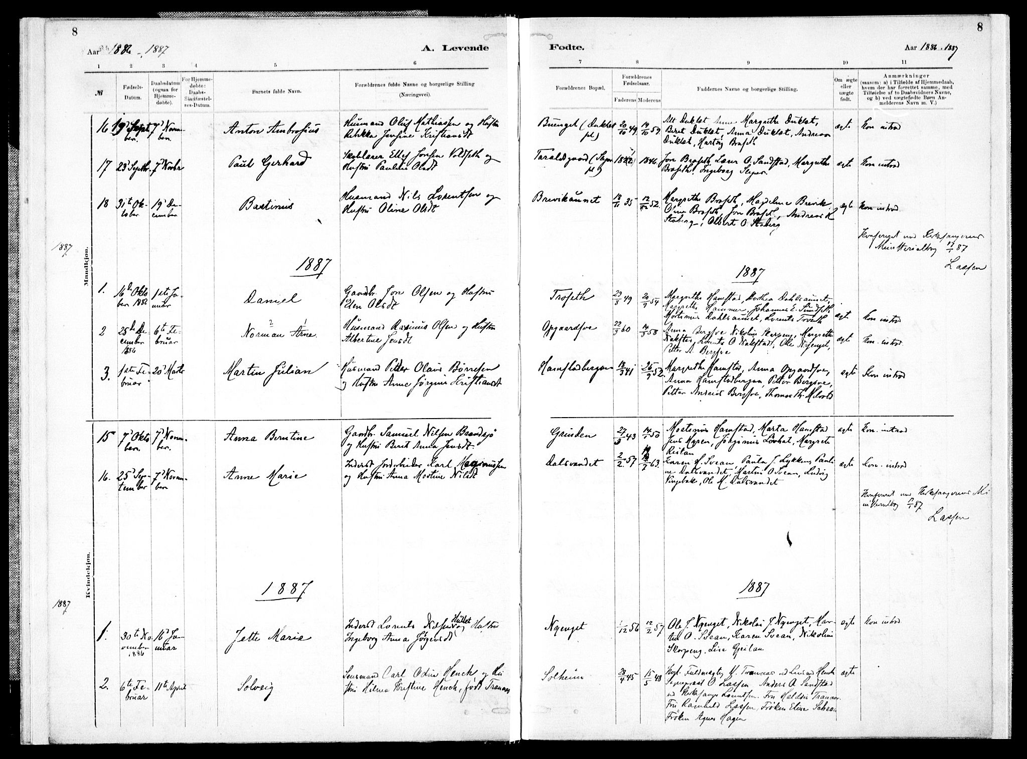 Ministerialprotokoller, klokkerbøker og fødselsregistre - Nord-Trøndelag, AV/SAT-A-1458/733/L0325: Parish register (official) no. 733A04, 1884-1908, p. 8