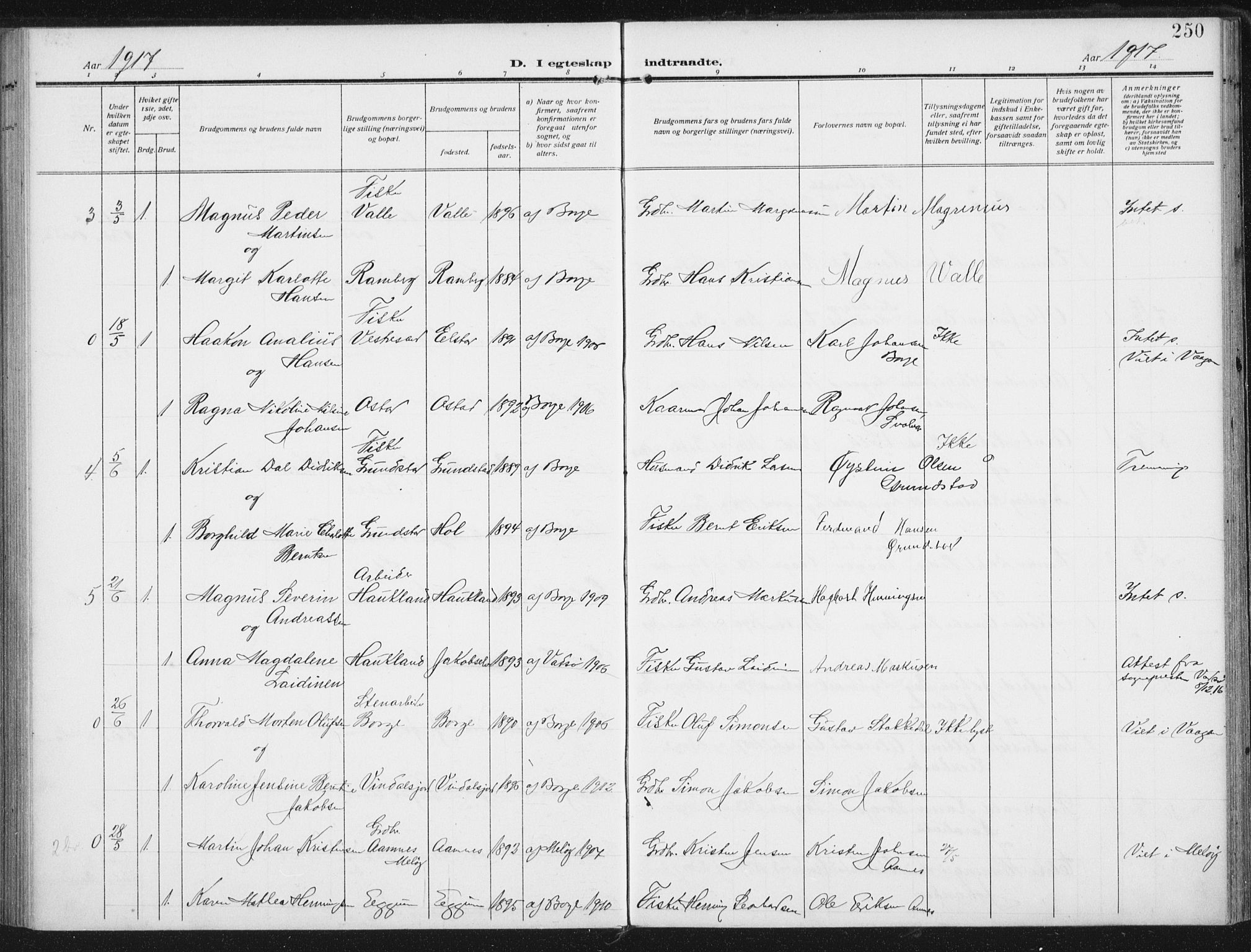 Ministerialprotokoller, klokkerbøker og fødselsregistre - Nordland, SAT/A-1459/880/L1135: Parish register (official) no. 880A09, 1908-1919, p. 250