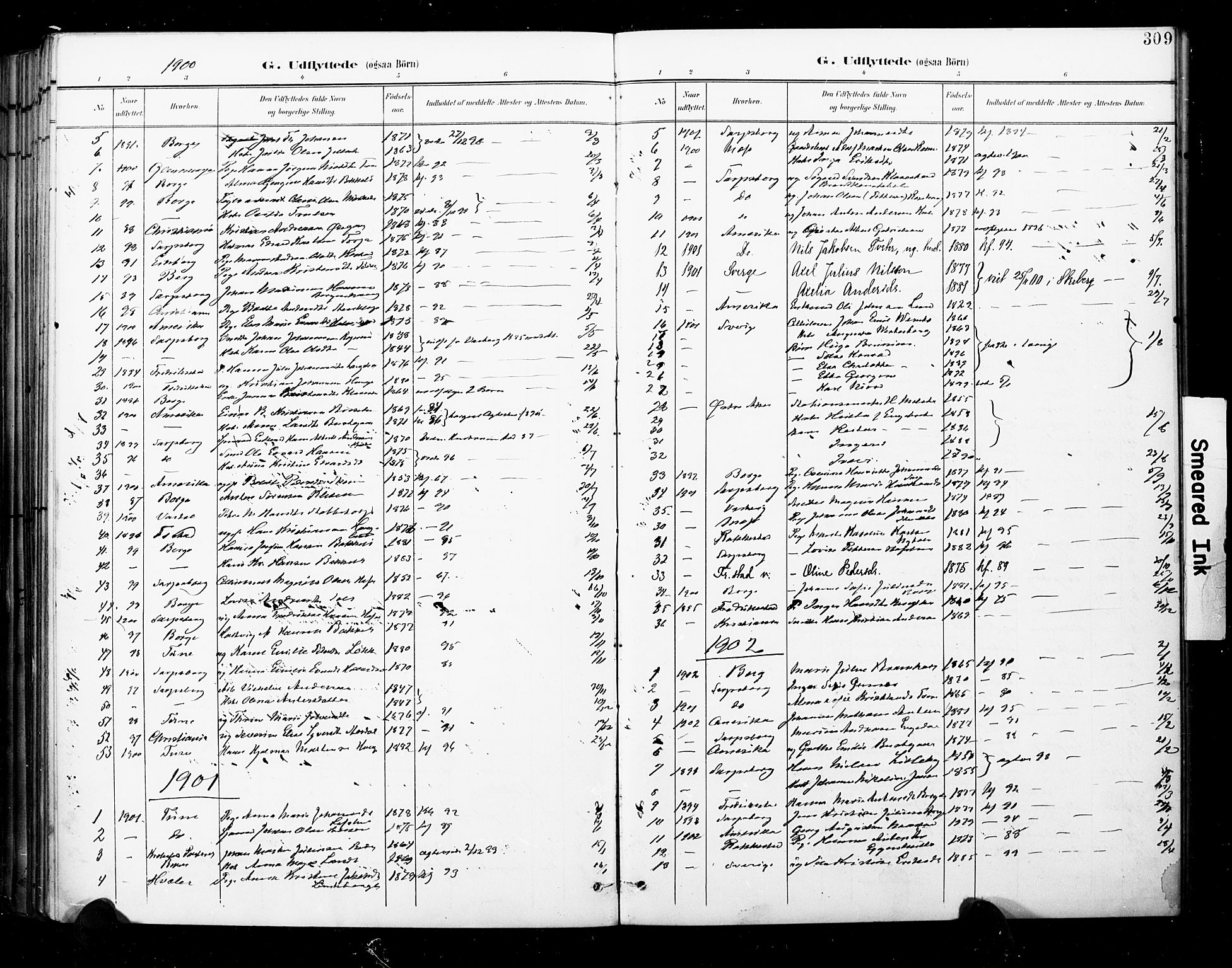 Skjeberg prestekontor Kirkebøker, SAO/A-10923/F/Fa/L0010: Parish register (official) no. I 10, 1898-1911, p. 309