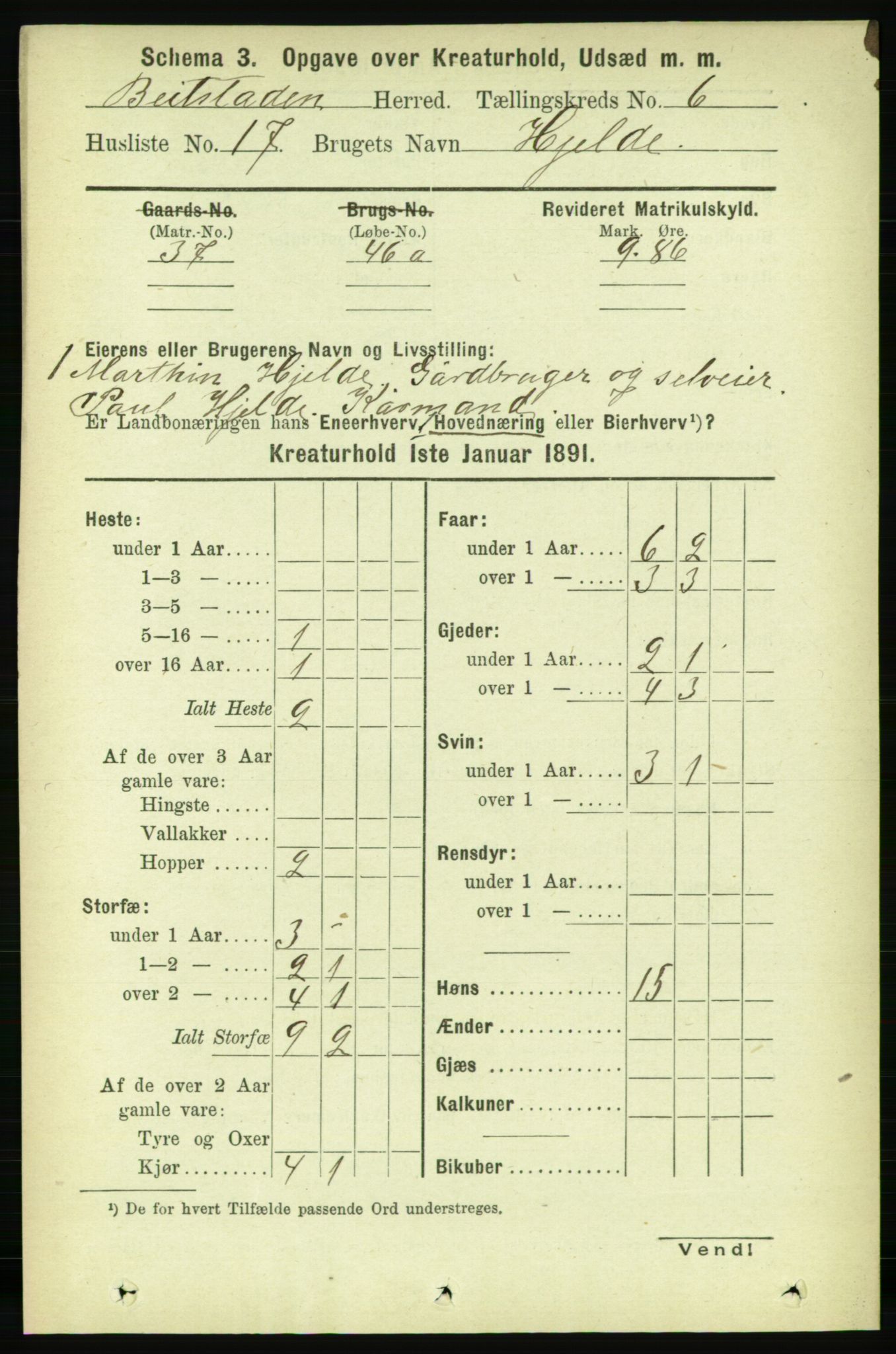 RA, 1891 census for 1727 Beitstad, 1891, p. 5887