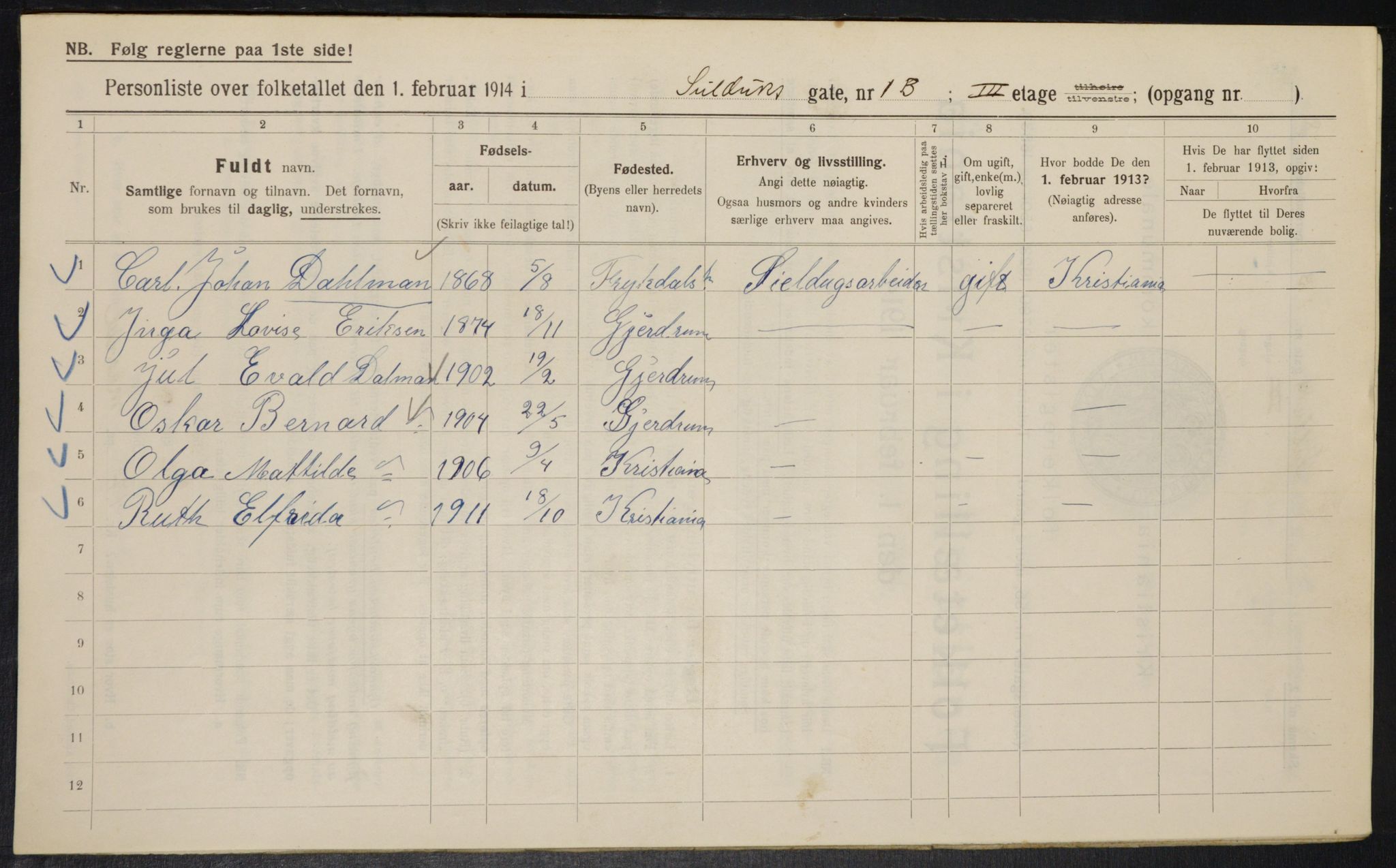 OBA, Municipal Census 1914 for Kristiania, 1914, p. 93644