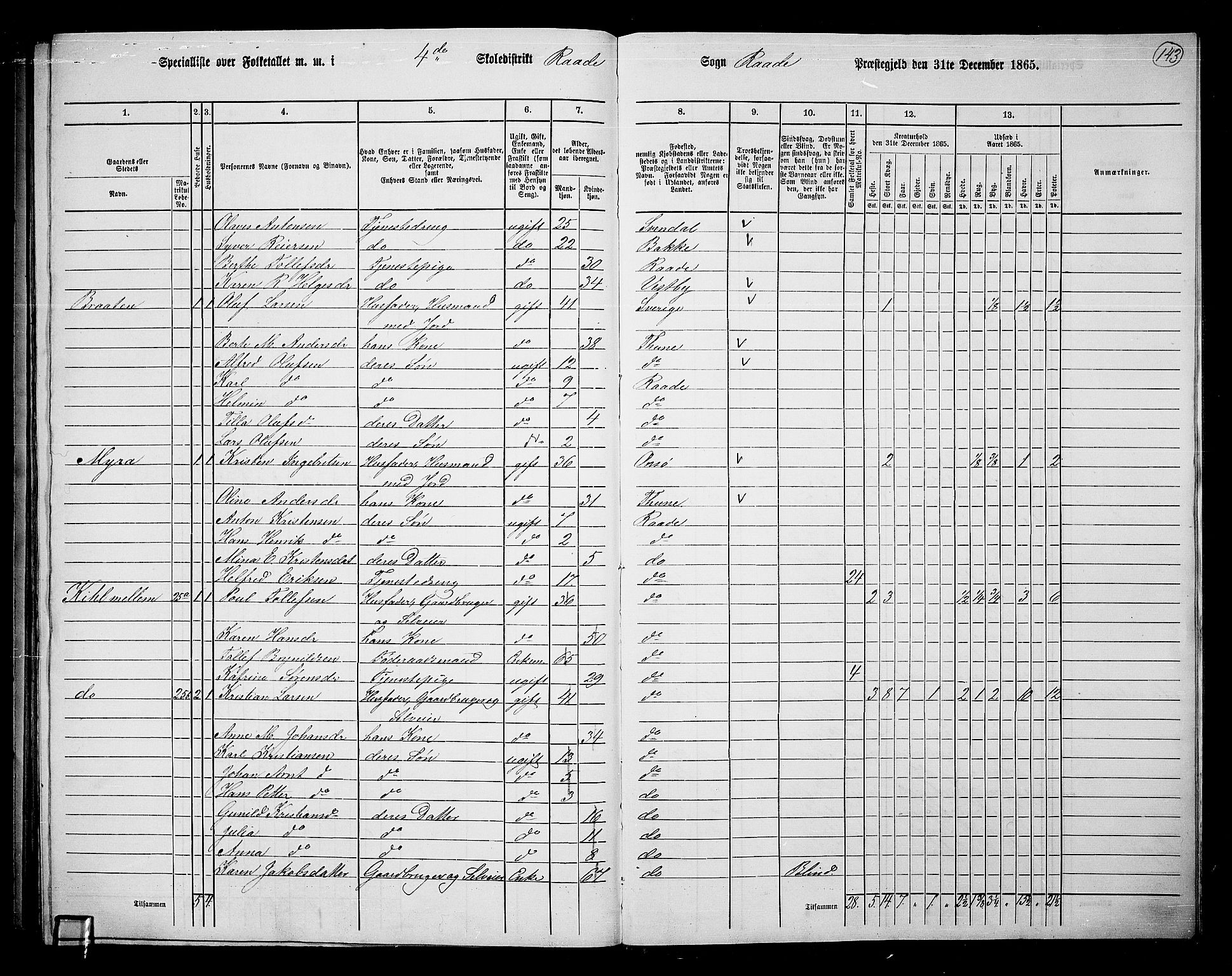 RA, 1865 census for Råde, 1865, p. 131