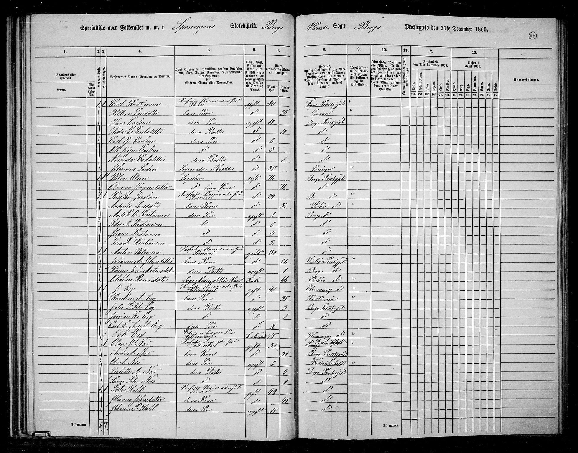 RA, 1865 census for Berg, 1865, p. 60