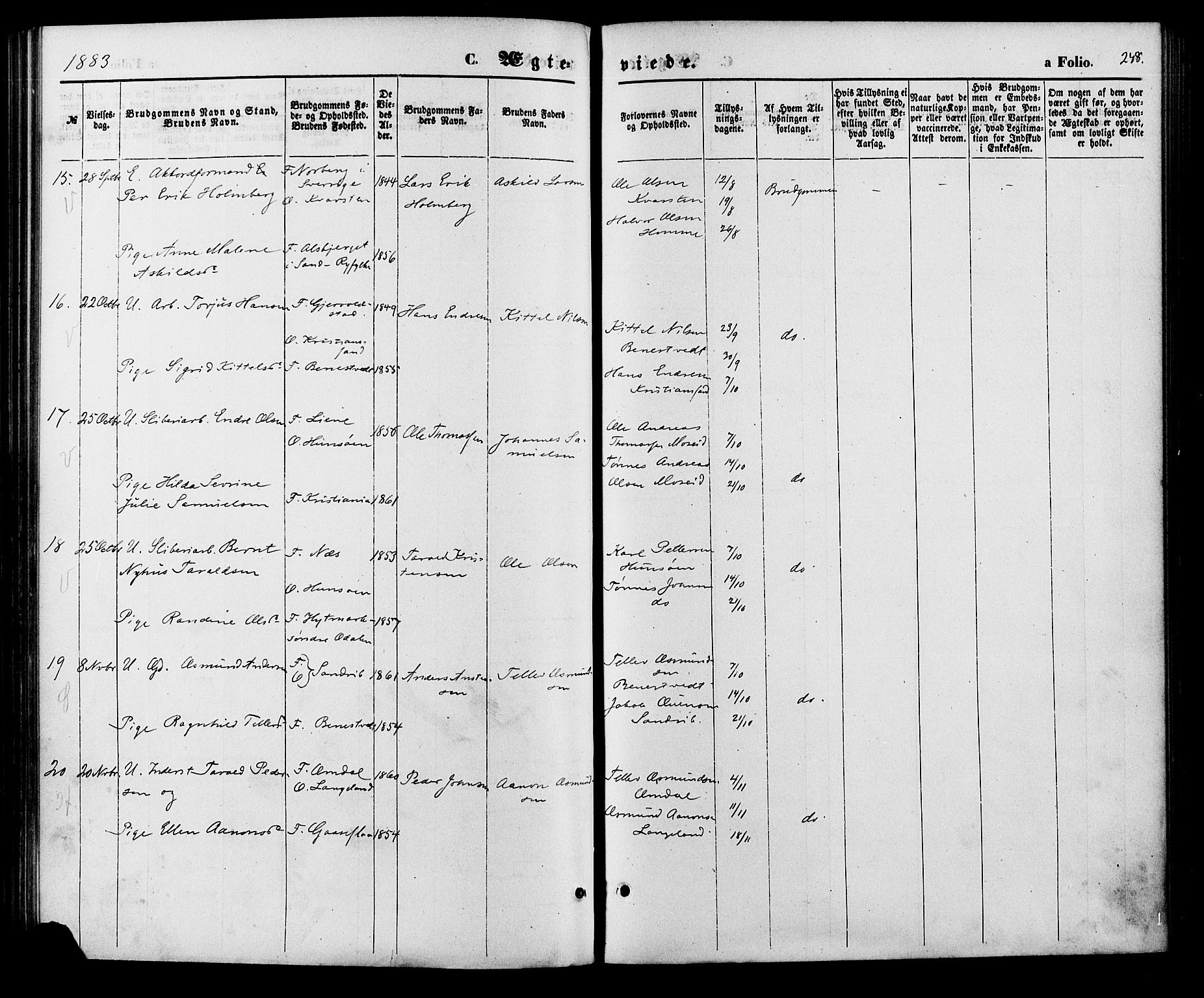Vennesla sokneprestkontor, SAK/1111-0045/Fa/Fac/L0008: Parish register (official) no. A 8, 1874-1883, p. 248