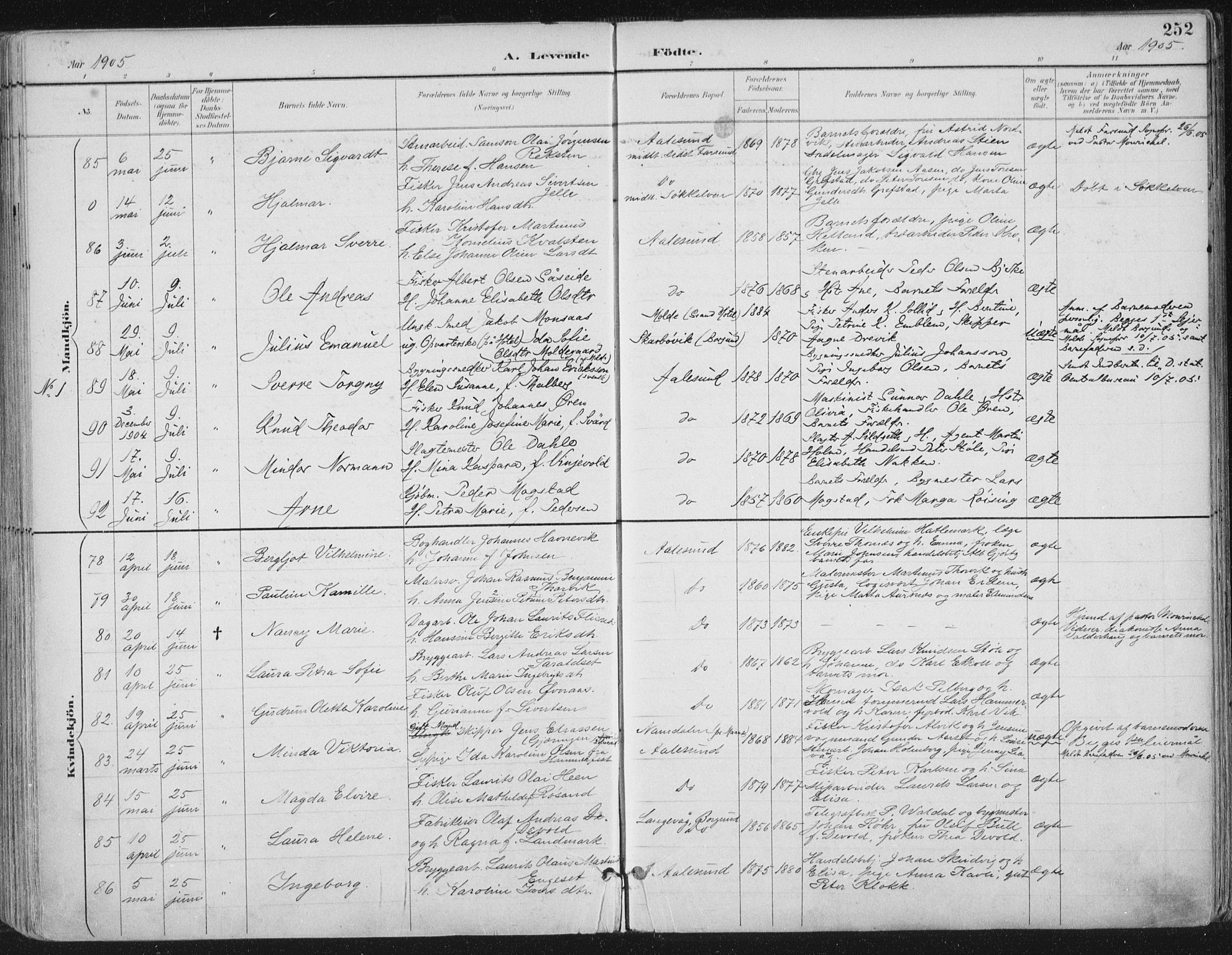 Ministerialprotokoller, klokkerbøker og fødselsregistre - Møre og Romsdal, AV/SAT-A-1454/529/L0456: Parish register (official) no. 529A06, 1894-1906, p. 252