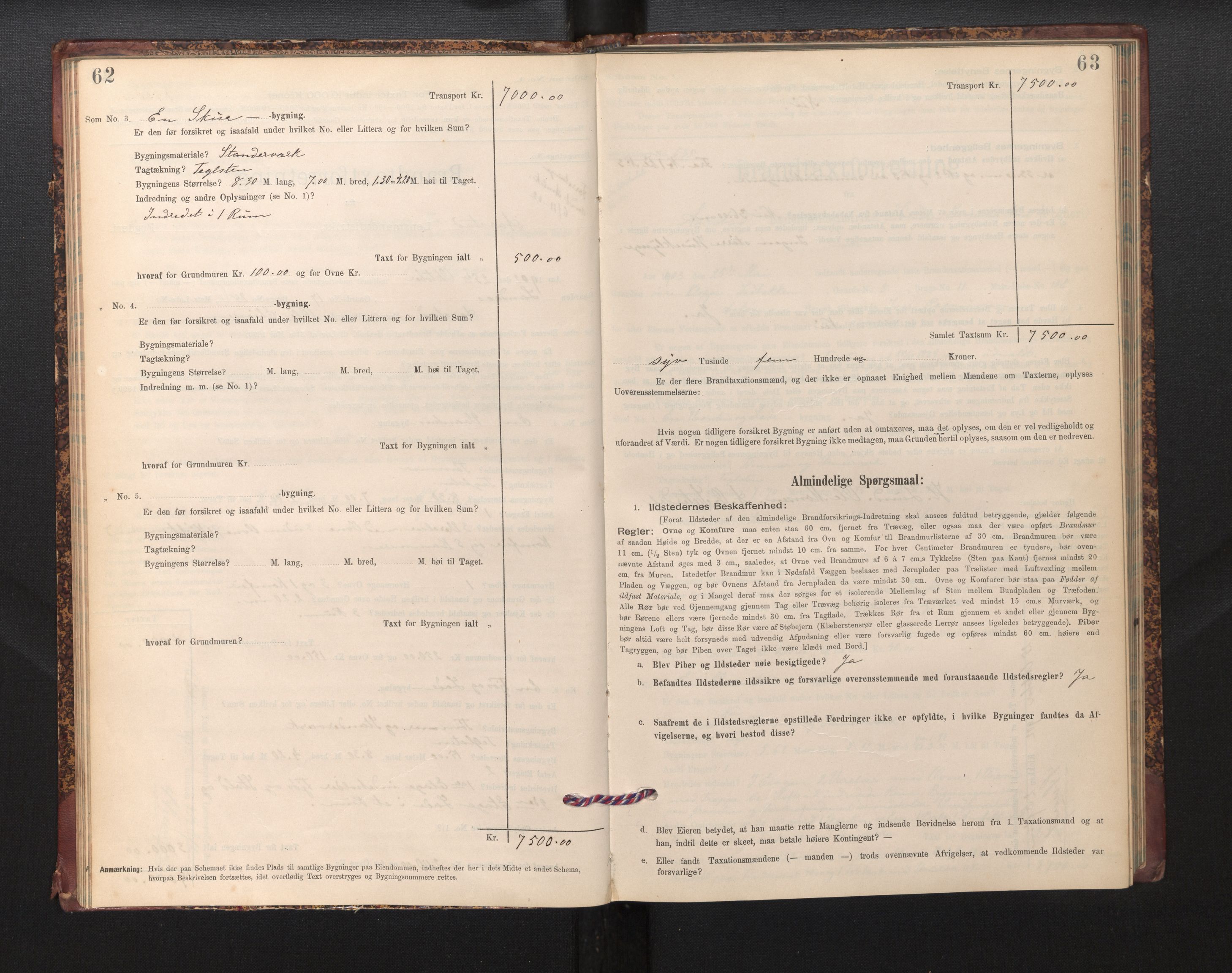 Lensmannen i Årstad, AV/SAB-A-36201/0012/L0013: Branntakstprotokoll,skjematakst, 1901-1907, p. 62-63