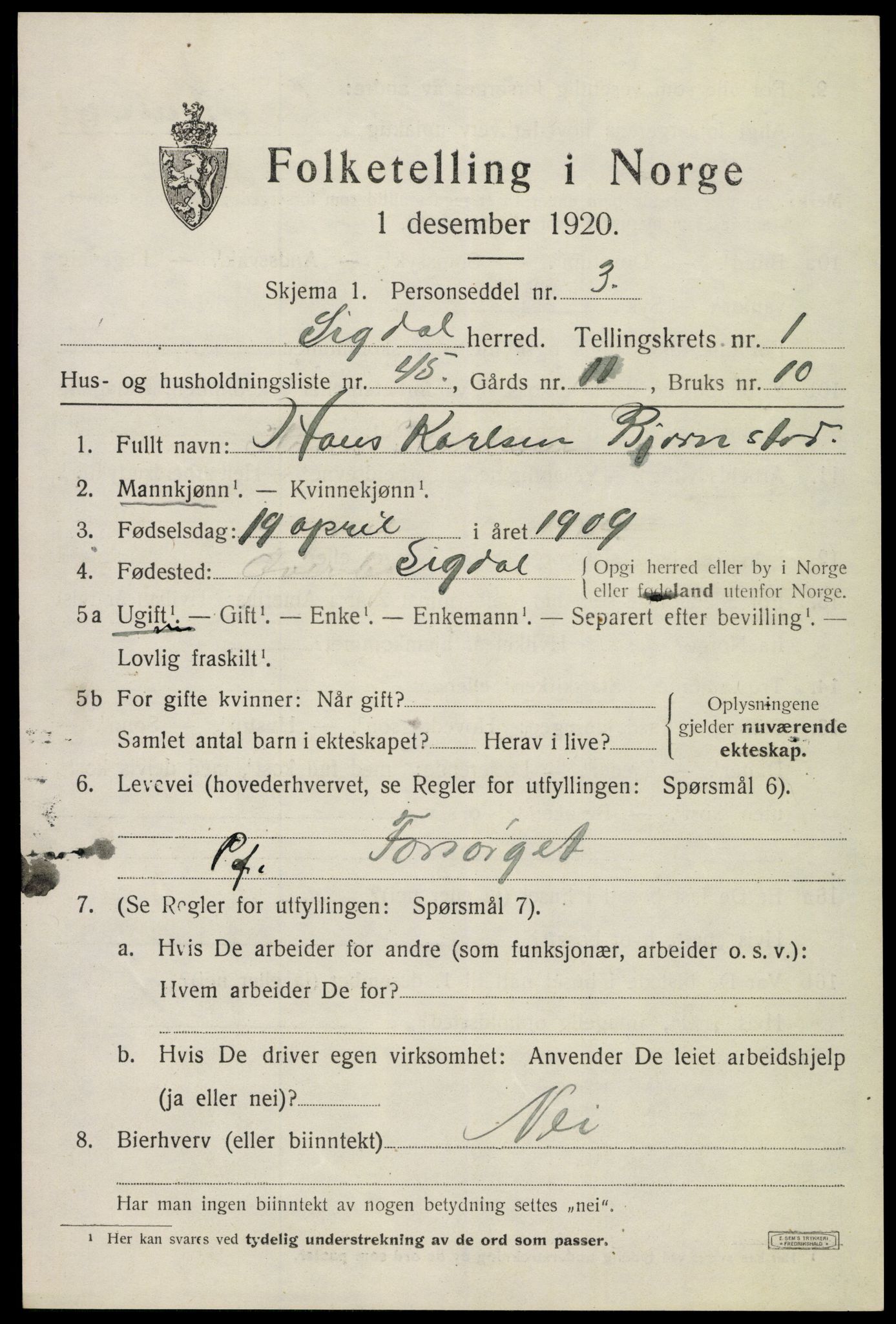 SAKO, 1920 census for Sigdal, 1920, p. 1956