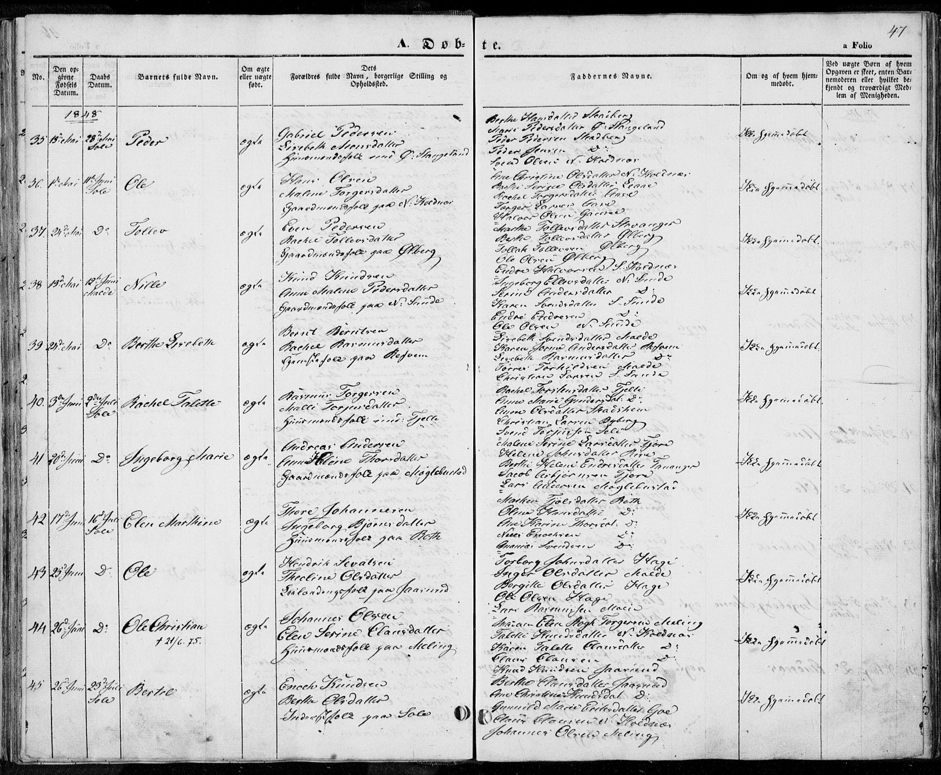Håland sokneprestkontor, AV/SAST-A-101802/001/30BA/L0006: Parish register (official) no. A 6, 1842-1853, p. 47