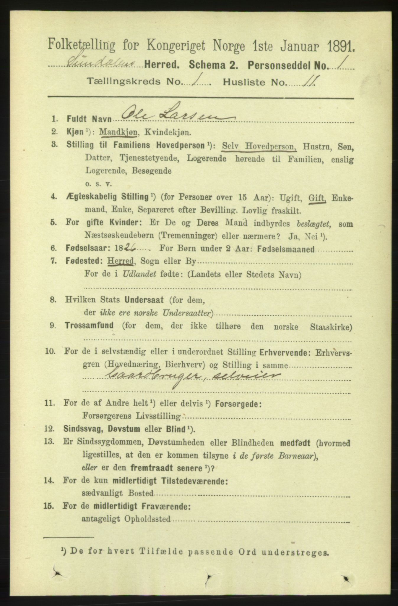 RA, 1891 census for 1563 Sunndal, 1891, p. 111