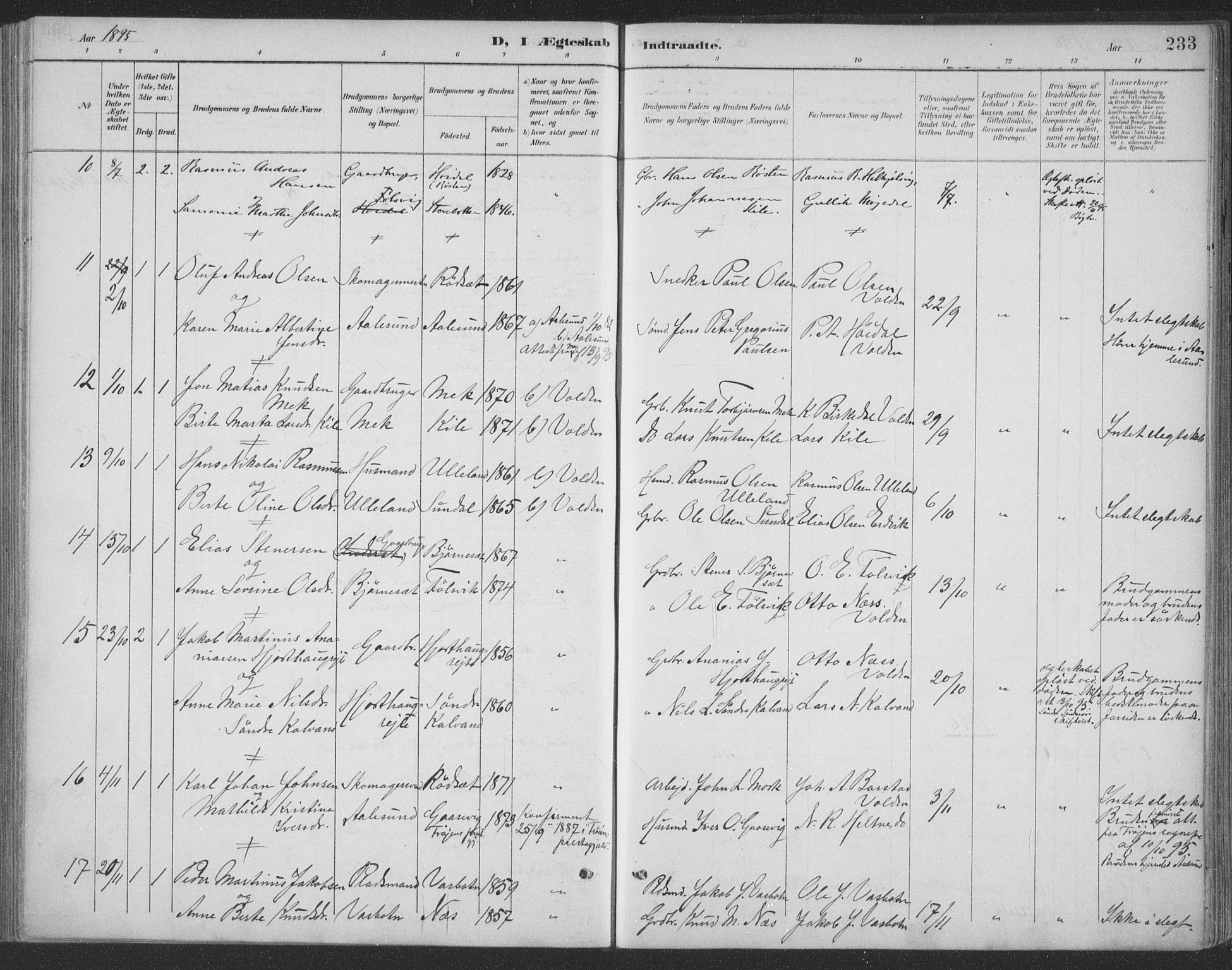 Ministerialprotokoller, klokkerbøker og fødselsregistre - Møre og Romsdal, AV/SAT-A-1454/511/L0142: Parish register (official) no. 511A09, 1891-1905, p. 233