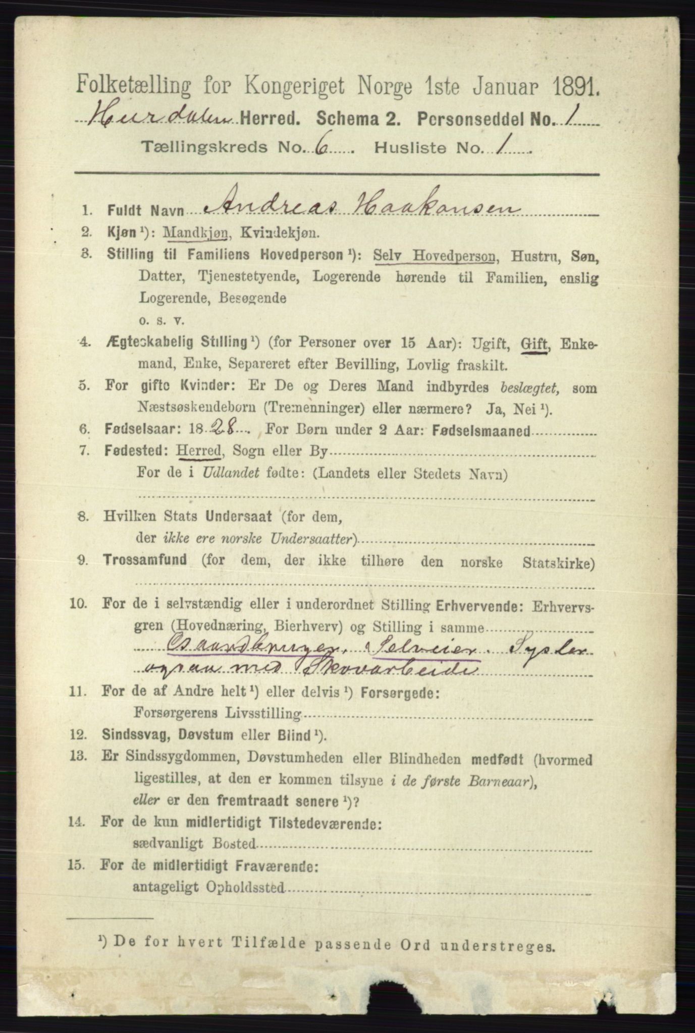 RA, 1891 census for 0239 Hurdal, 1891, p. 2190