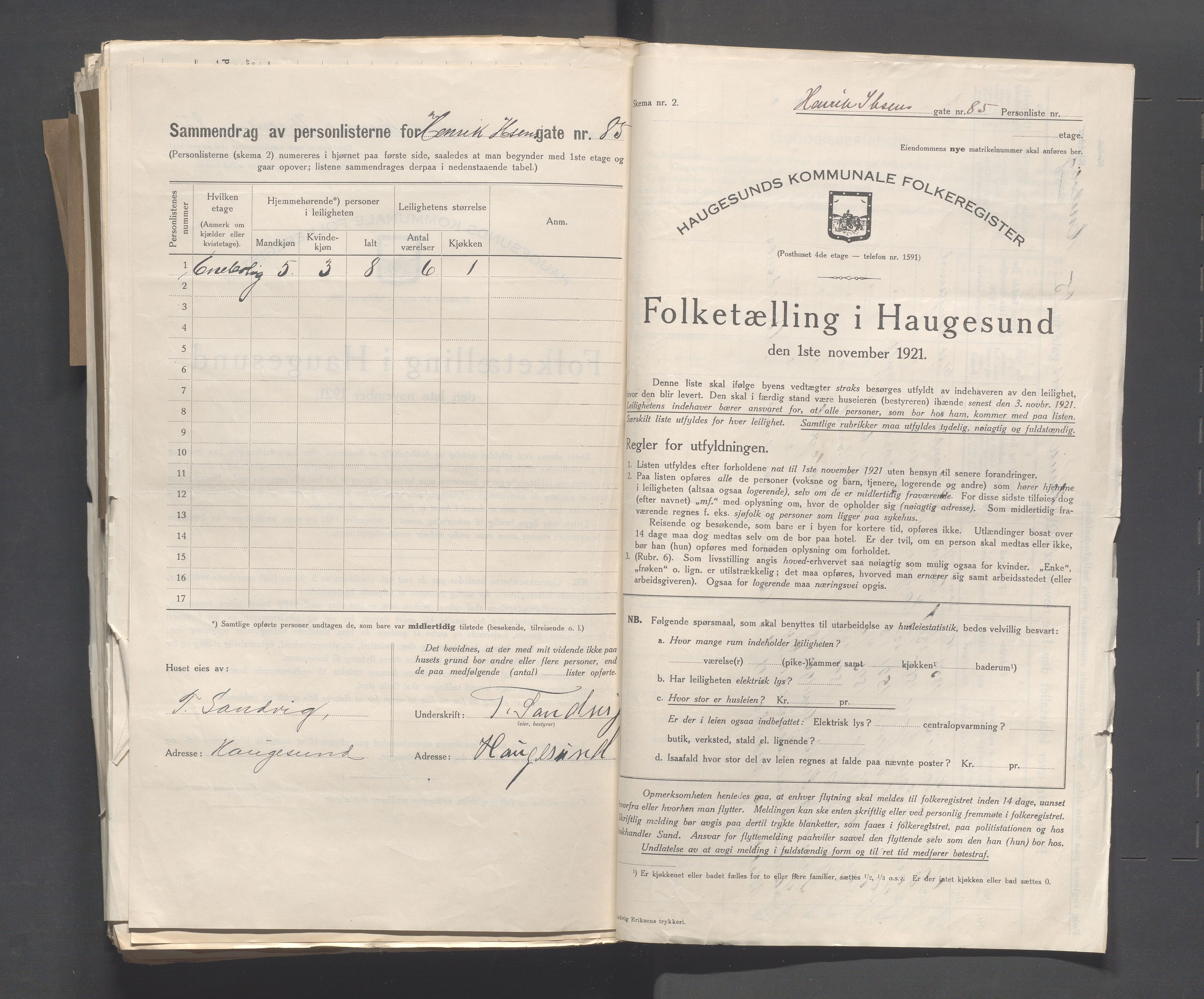 IKAR, Local census 1.11.1921 for Haugesund, 1921, p. 2232