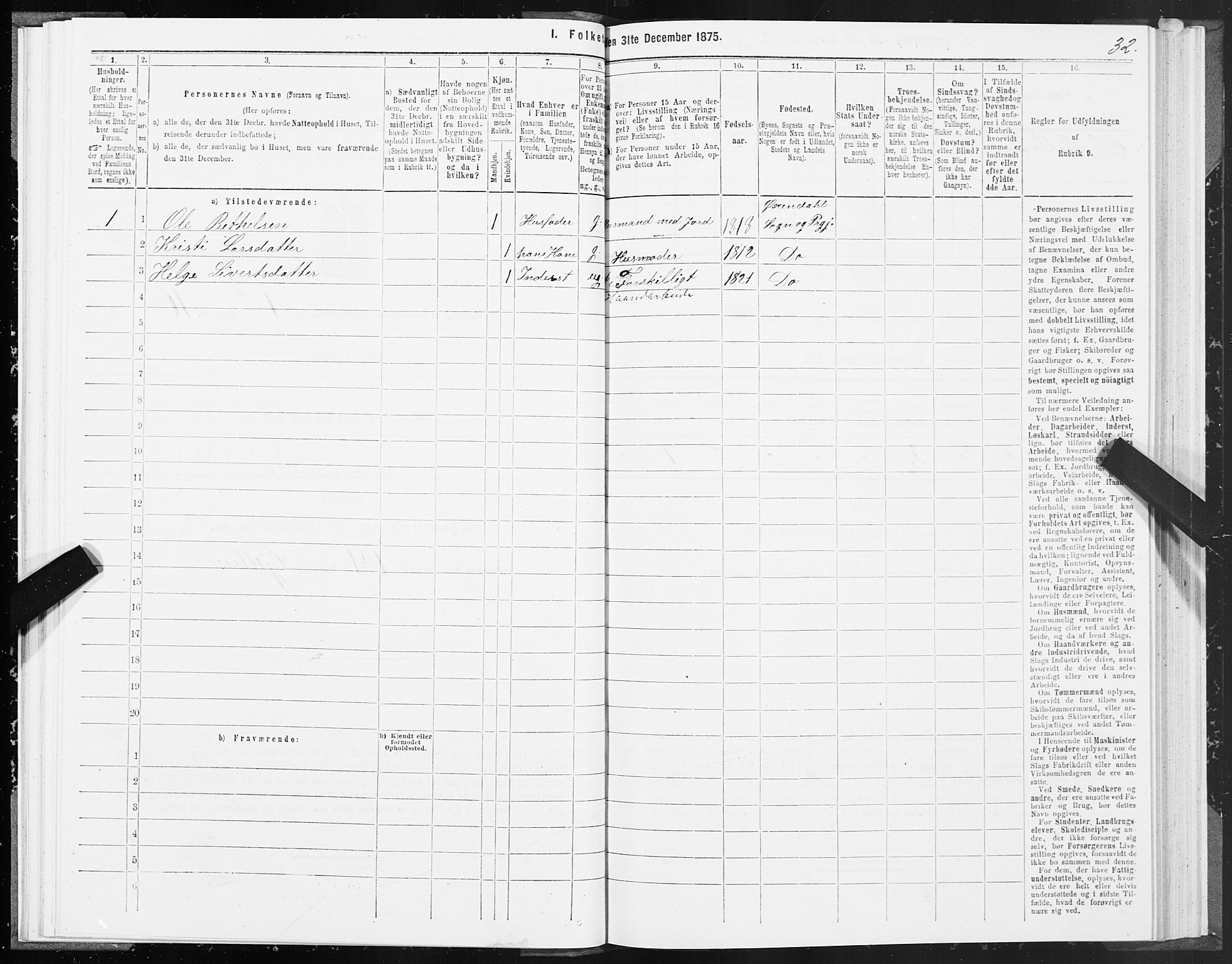 SAT, 1875 census for 1561P Øksendal, 1875, p. 1032