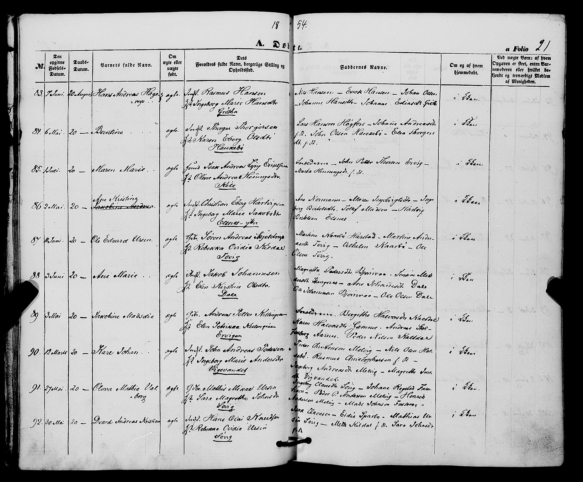 Trondenes sokneprestkontor, SATØ/S-1319/H/Ha/L0011kirke: Parish register (official) no. 11, 1853-1862, p. 21