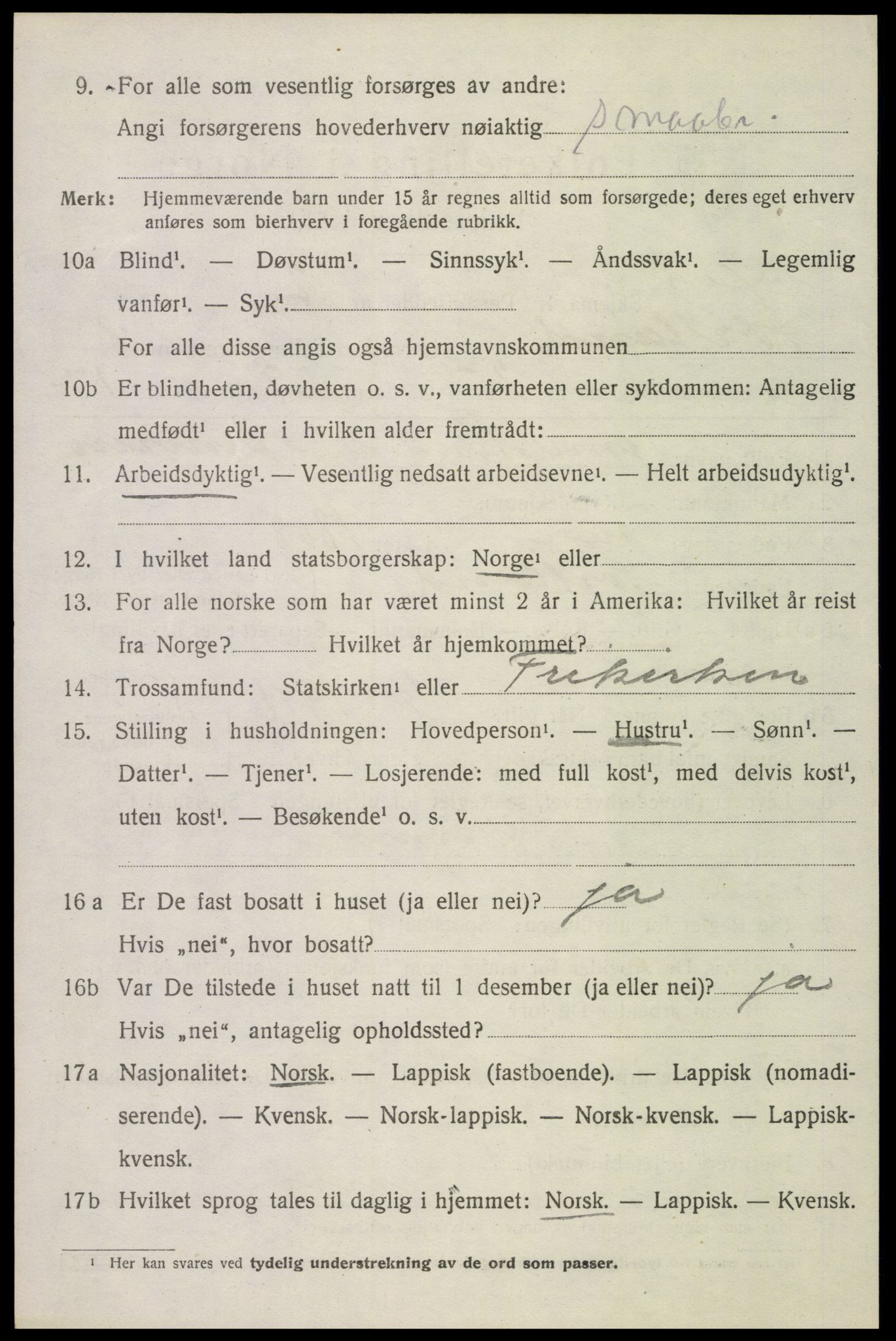 SAT, 1920 census for Sortland, 1920, p. 7117