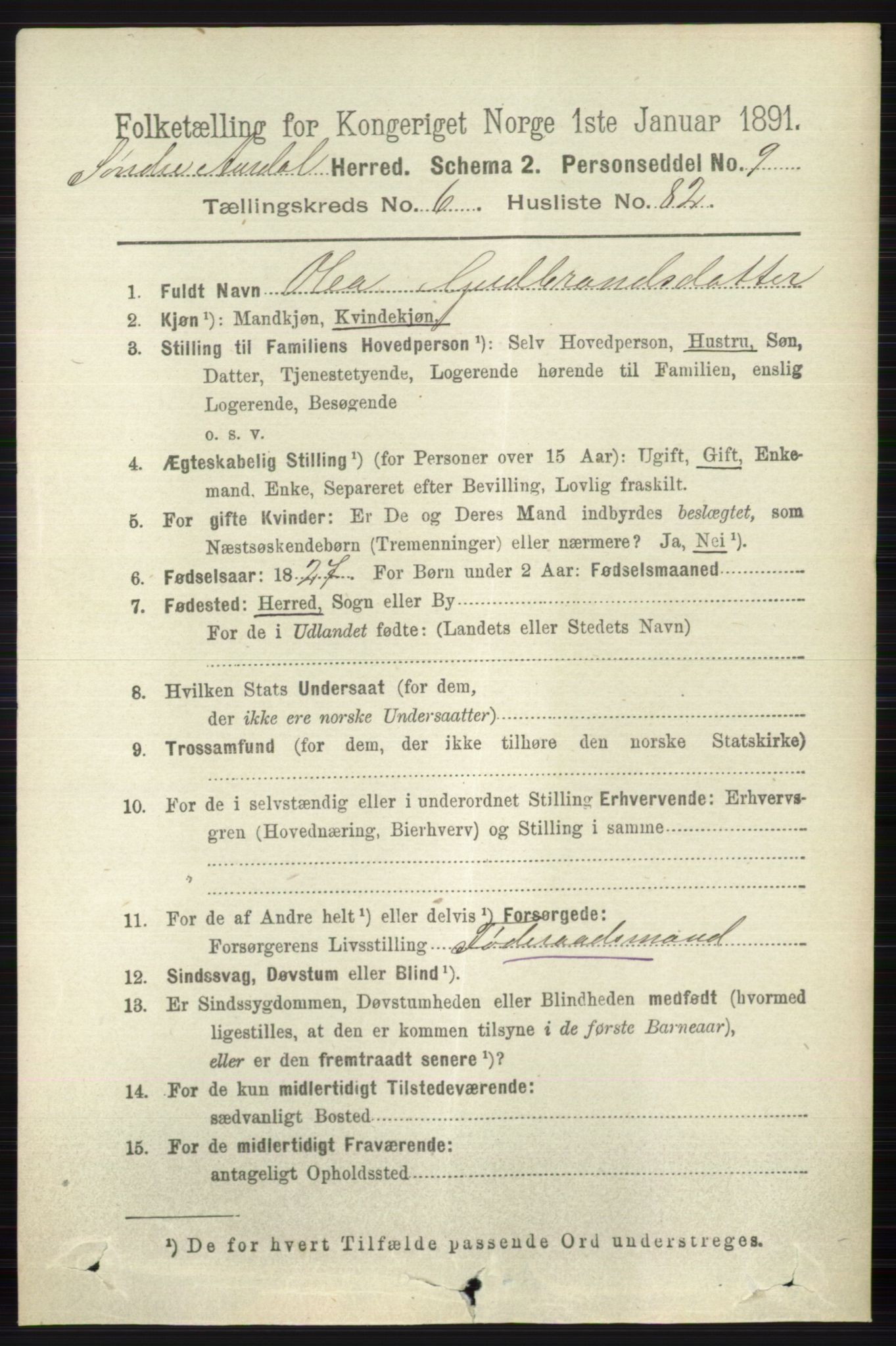 RA, 1891 census for 0540 Sør-Aurdal, 1891, p. 4334