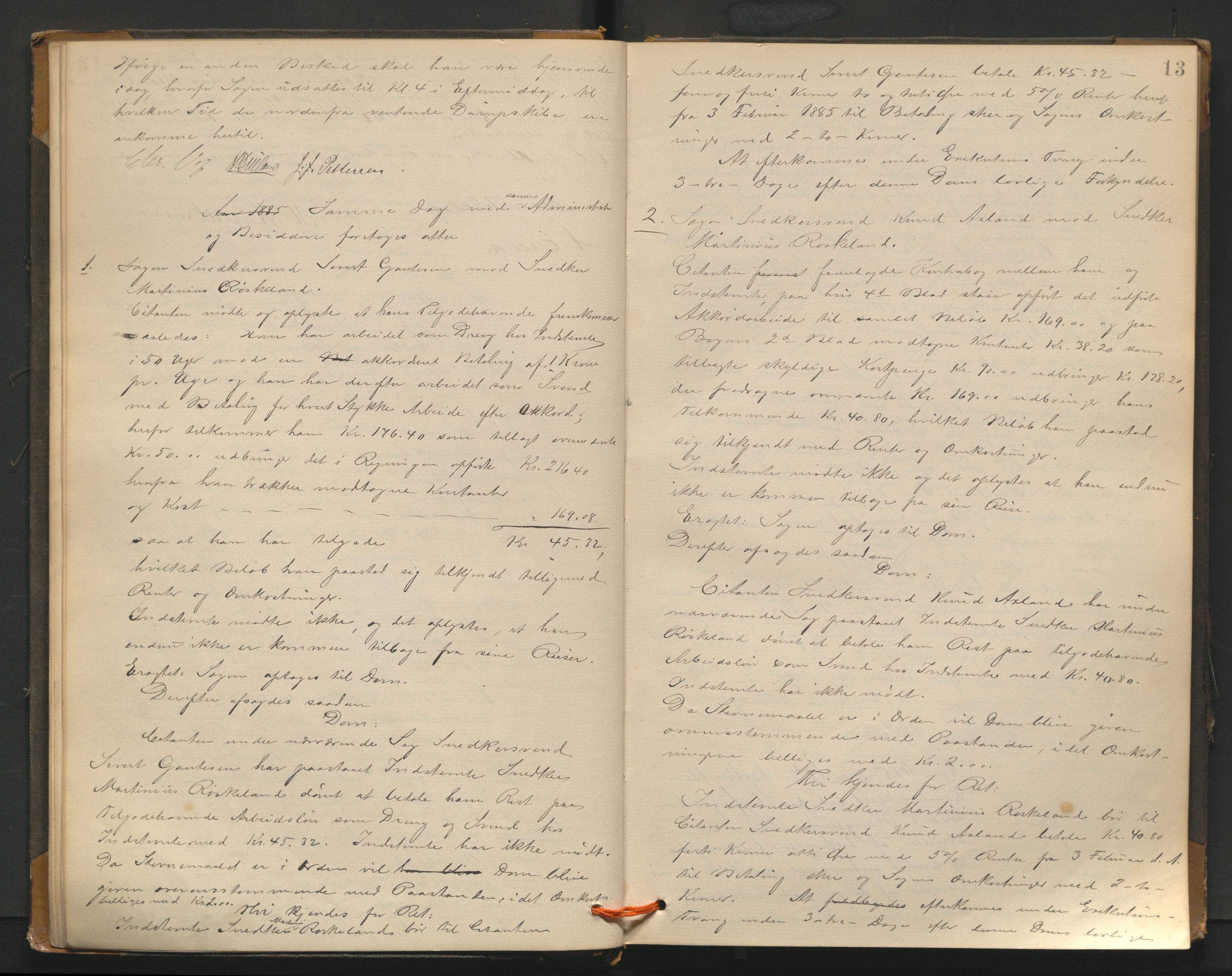 Haugesund tingrett, AV/SAST-A-101415/01/V/VB/VBd/L0001: Ekstrarettsprotokoll, 1883, p. 13