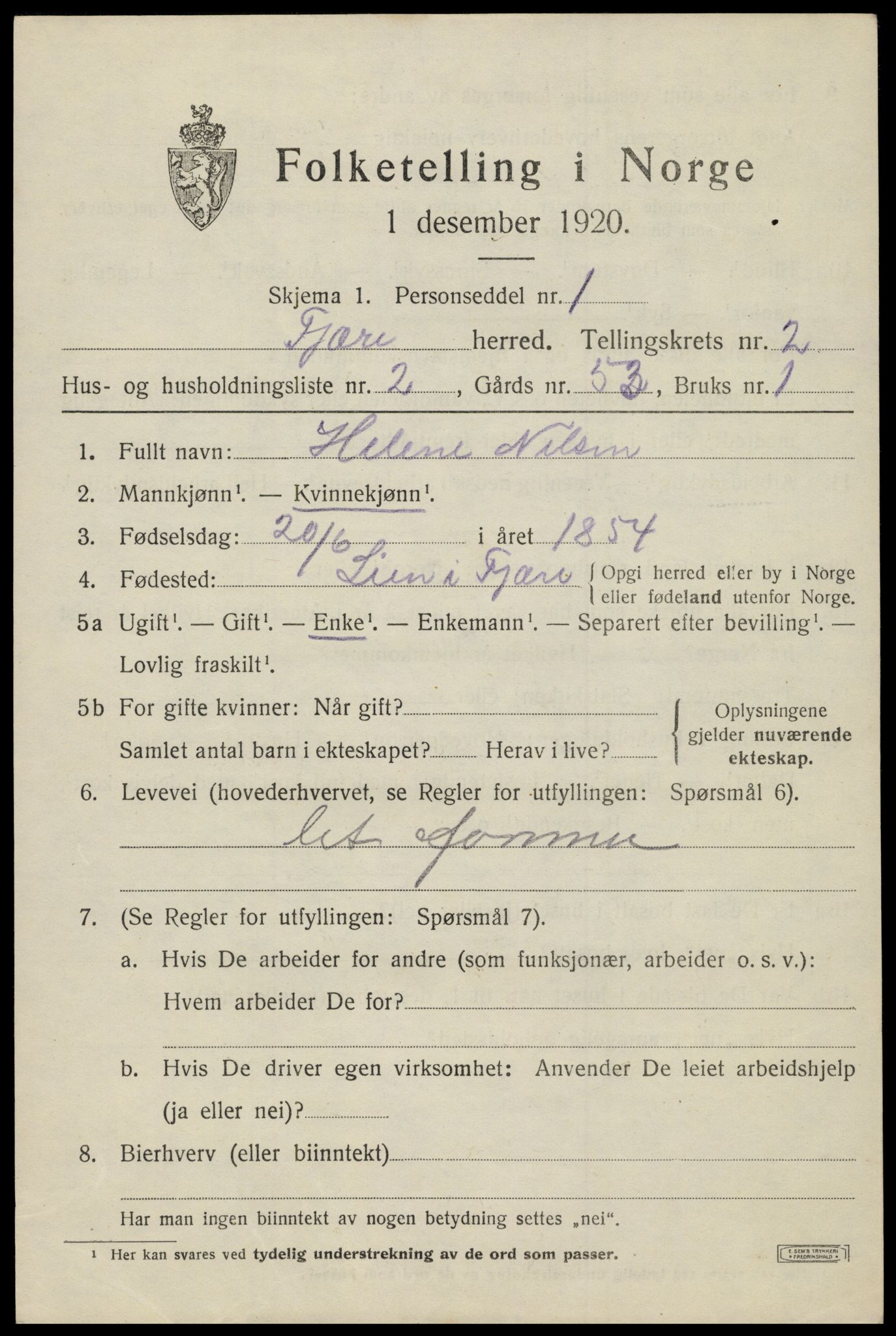 SAK, 1920 census for Fjære, 1920, p. 3261