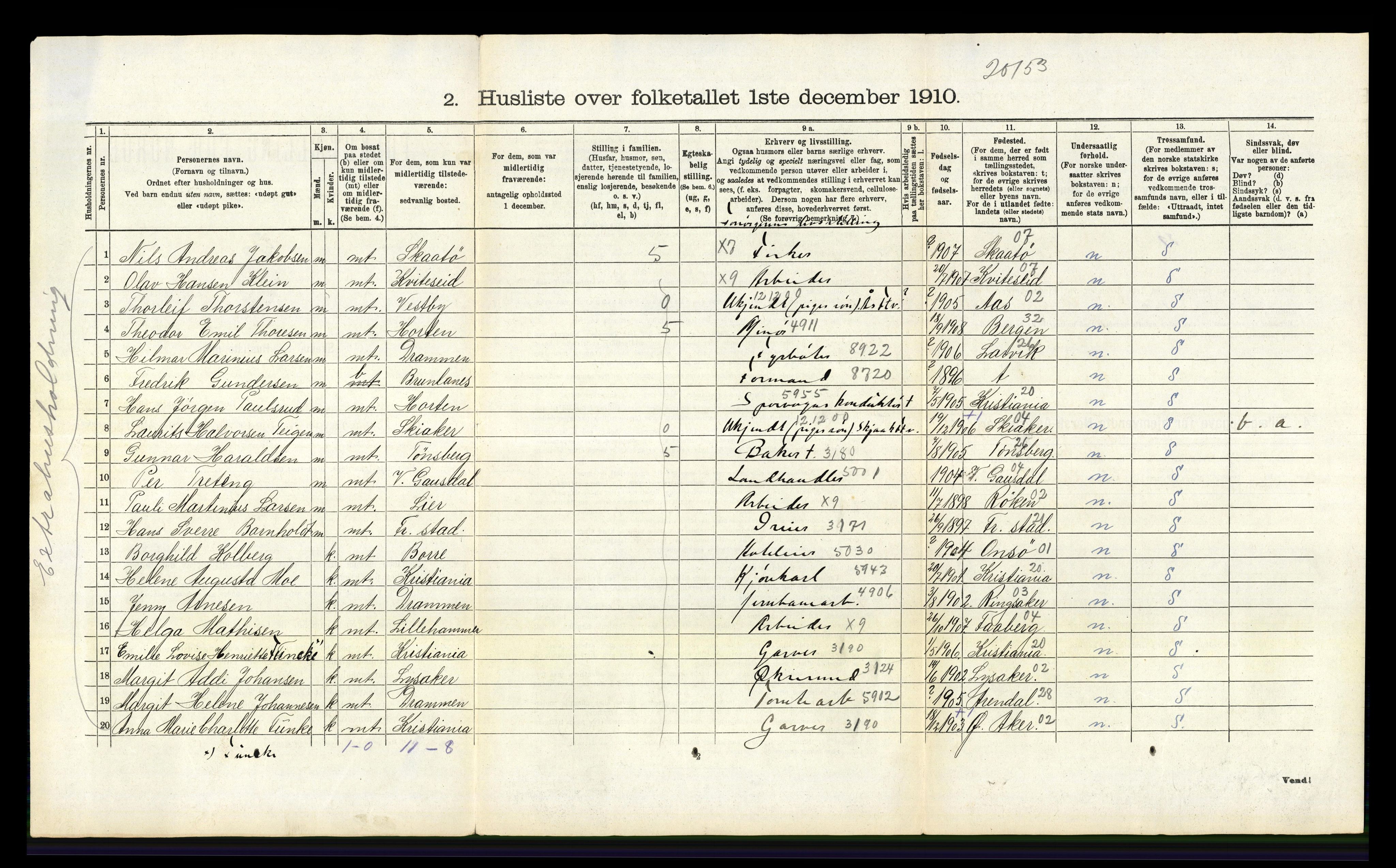 RA, 1910 census for Brunlanes, 1910, p. 378