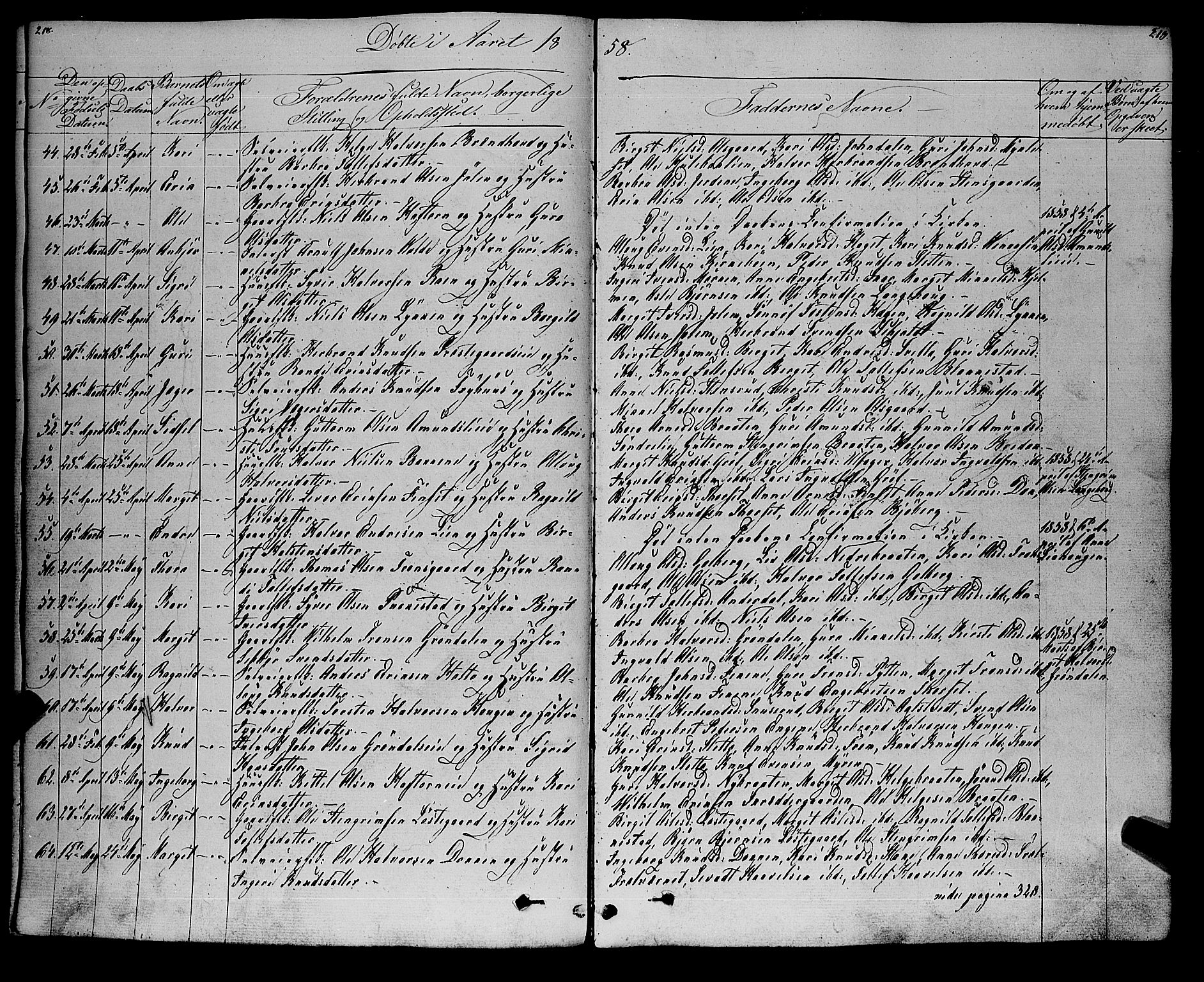 Gol kirkebøker, SAKO/A-226/F/Fa/L0002: Parish register (official) no. I 2, 1837-1863, p. 218-219