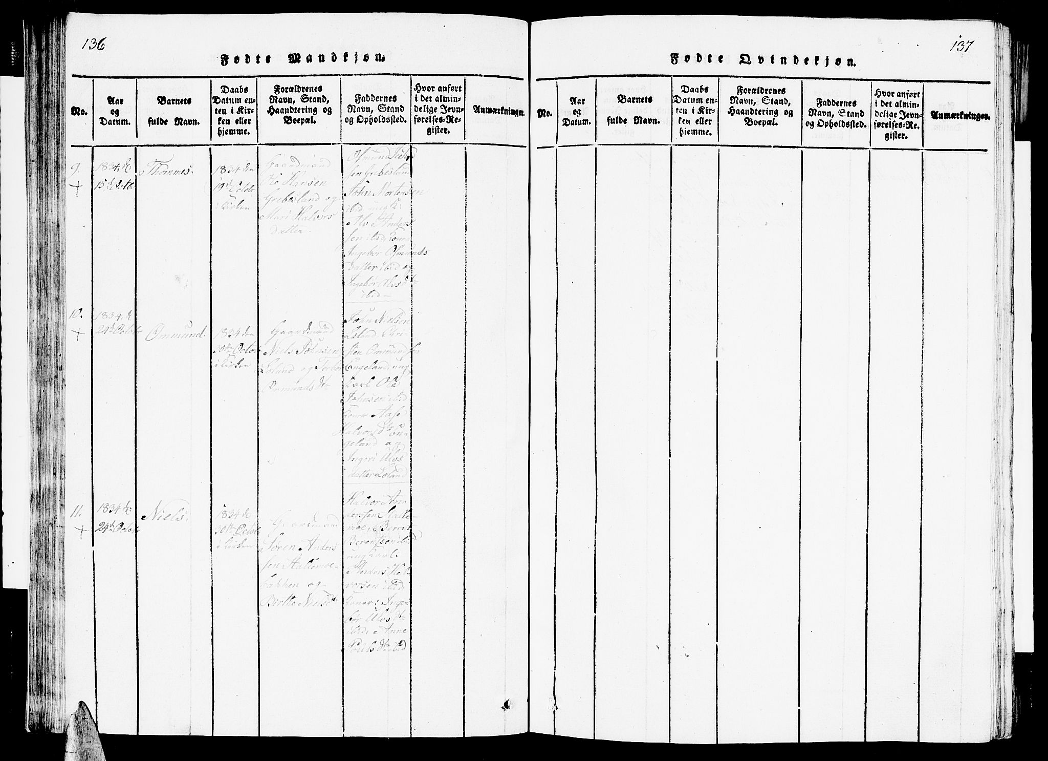 Vennesla sokneprestkontor, AV/SAK-1111-0045/Fb/Fbc/L0001: Parish register (copy) no. B 1, 1820-1834, p. 136-137