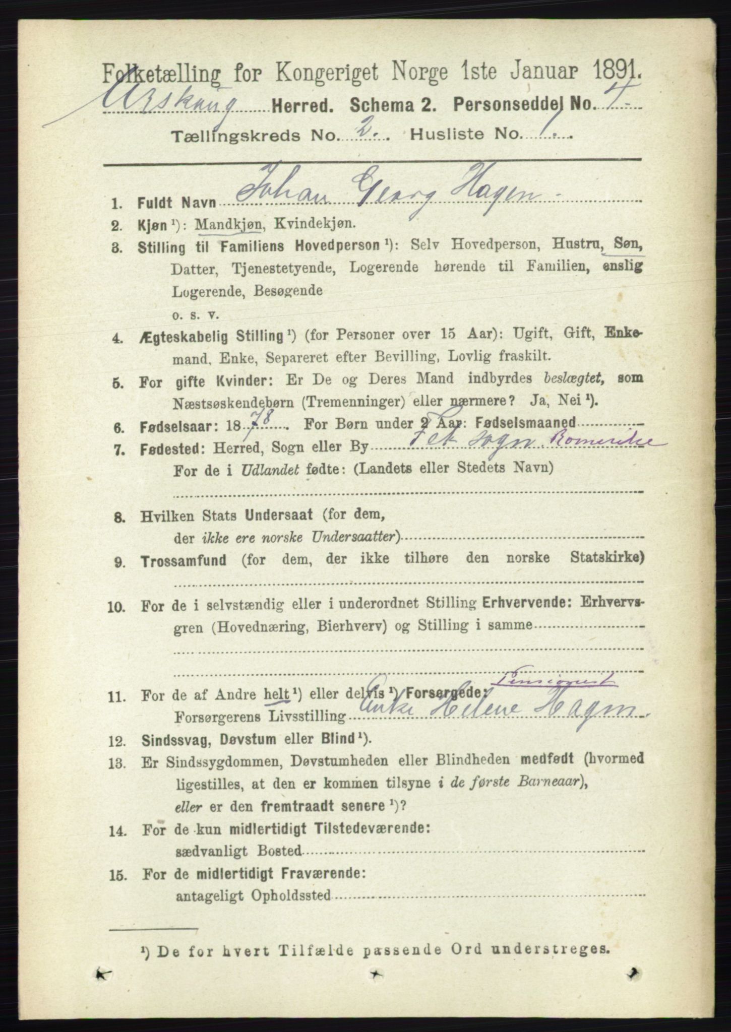 RA, 1891 census for 0224 Aurskog, 1891, p. 192