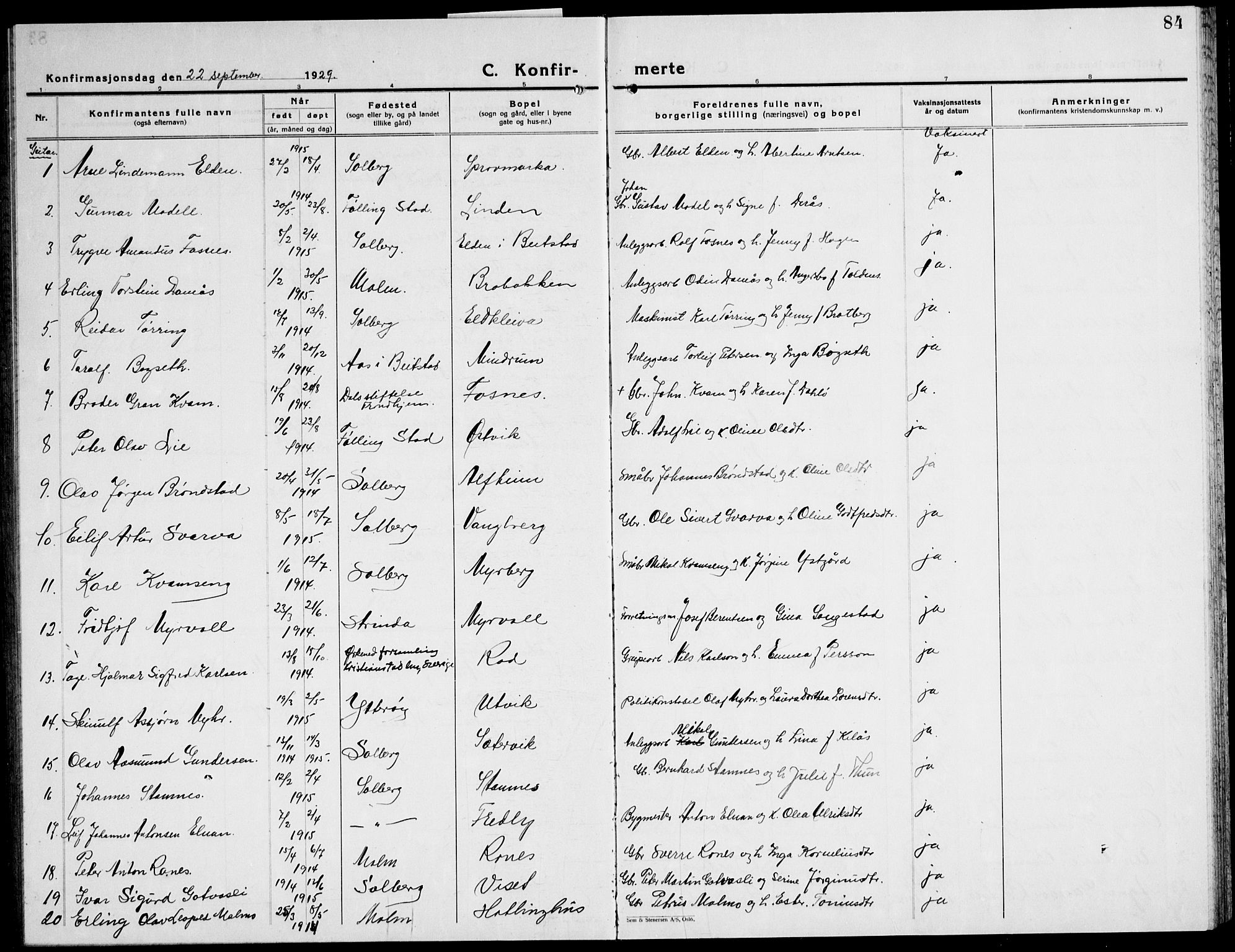 Ministerialprotokoller, klokkerbøker og fødselsregistre - Nord-Trøndelag, SAT/A-1458/741/L0403: Parish register (copy) no. 741C04, 1925-1944, p. 84