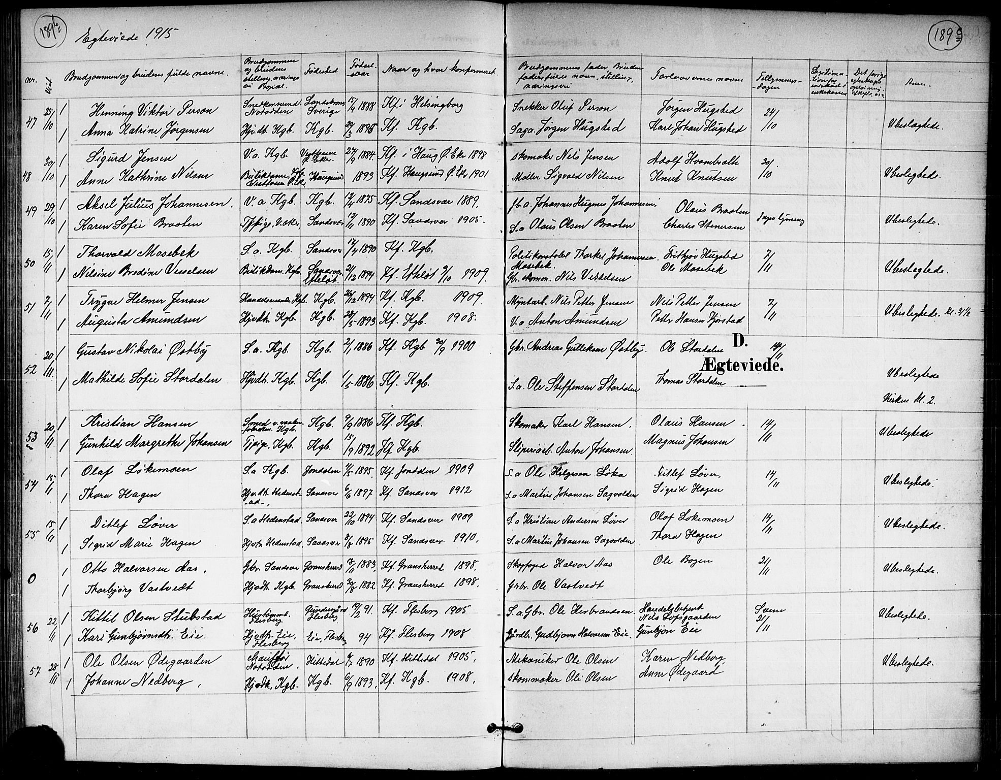 Kongsberg kirkebøker, SAKO/A-22/G/Ga/L0007: Parish register (copy) no. 7, 1901-1915, p. 189