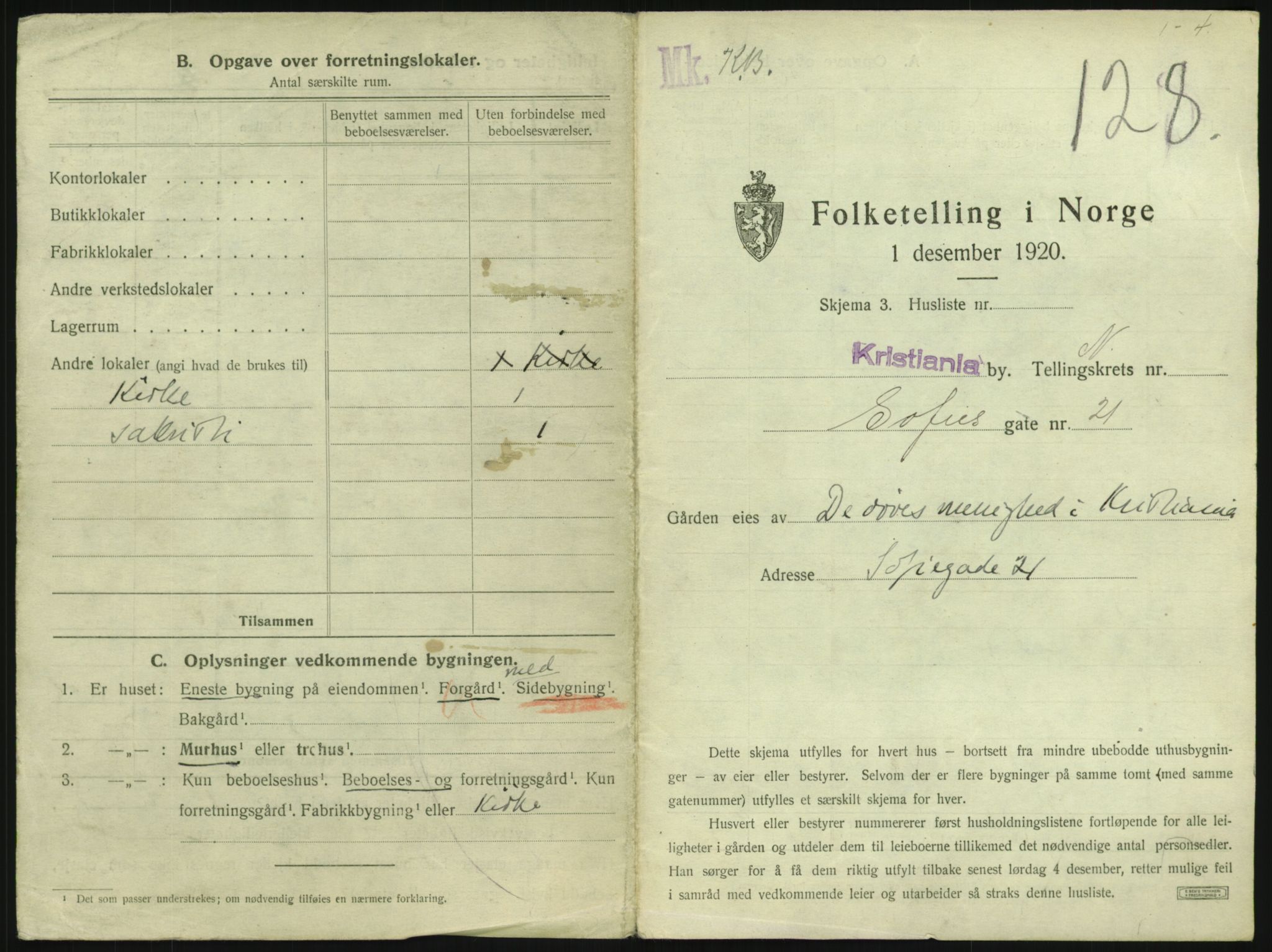 SAO, 1920 census for Kristiania, 1920, p. 99277