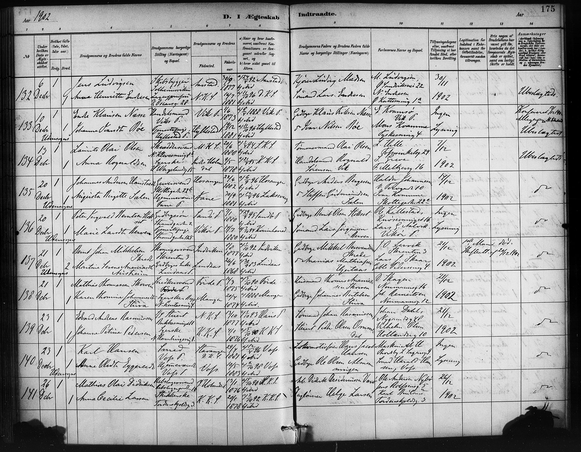 Korskirken sokneprestembete, SAB/A-76101/H/Haa/L0037: Parish register (official) no. D 4, 1883-1904, p. 175