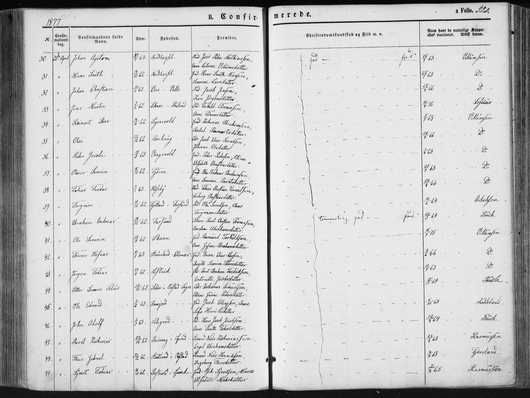 Lista sokneprestkontor, AV/SAK-1111-0027/F/Fa/L0011: Parish register (official) no. A 11, 1861-1878, p. 320